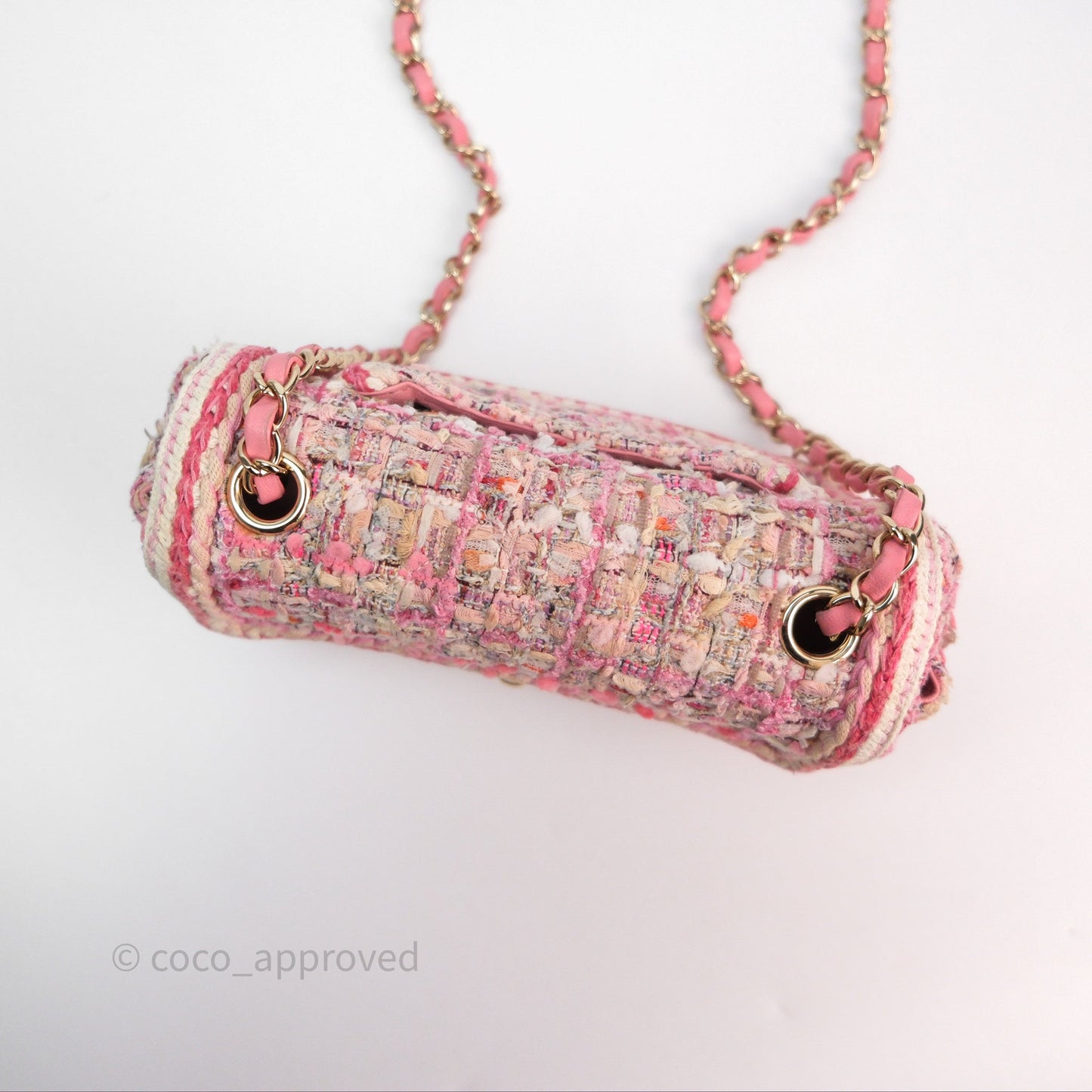Chanel Mini Rectangular Flap Pink Tweed Braid Gold Hardware