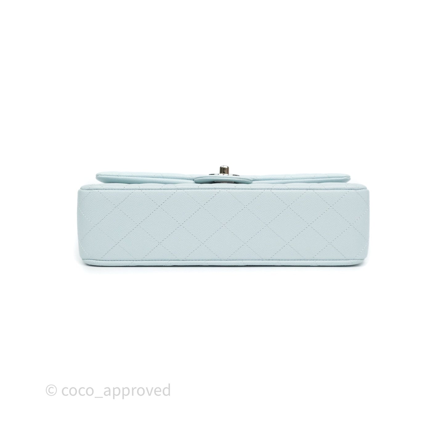 Chanel Classic M/L Medium Flap Quilted Light Blue Caviar Silver Hardware 21K