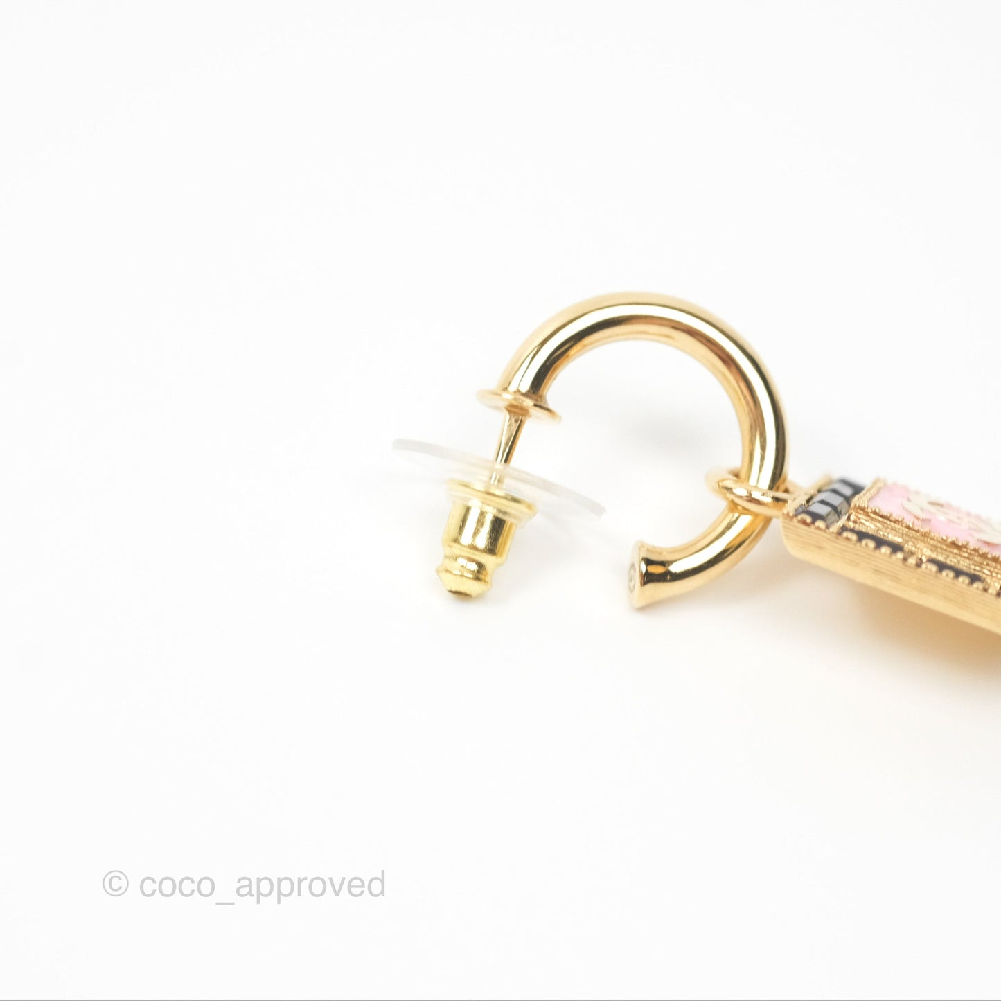 Chanel Square Pink CC Hoop Earrings Gold Tone 24S