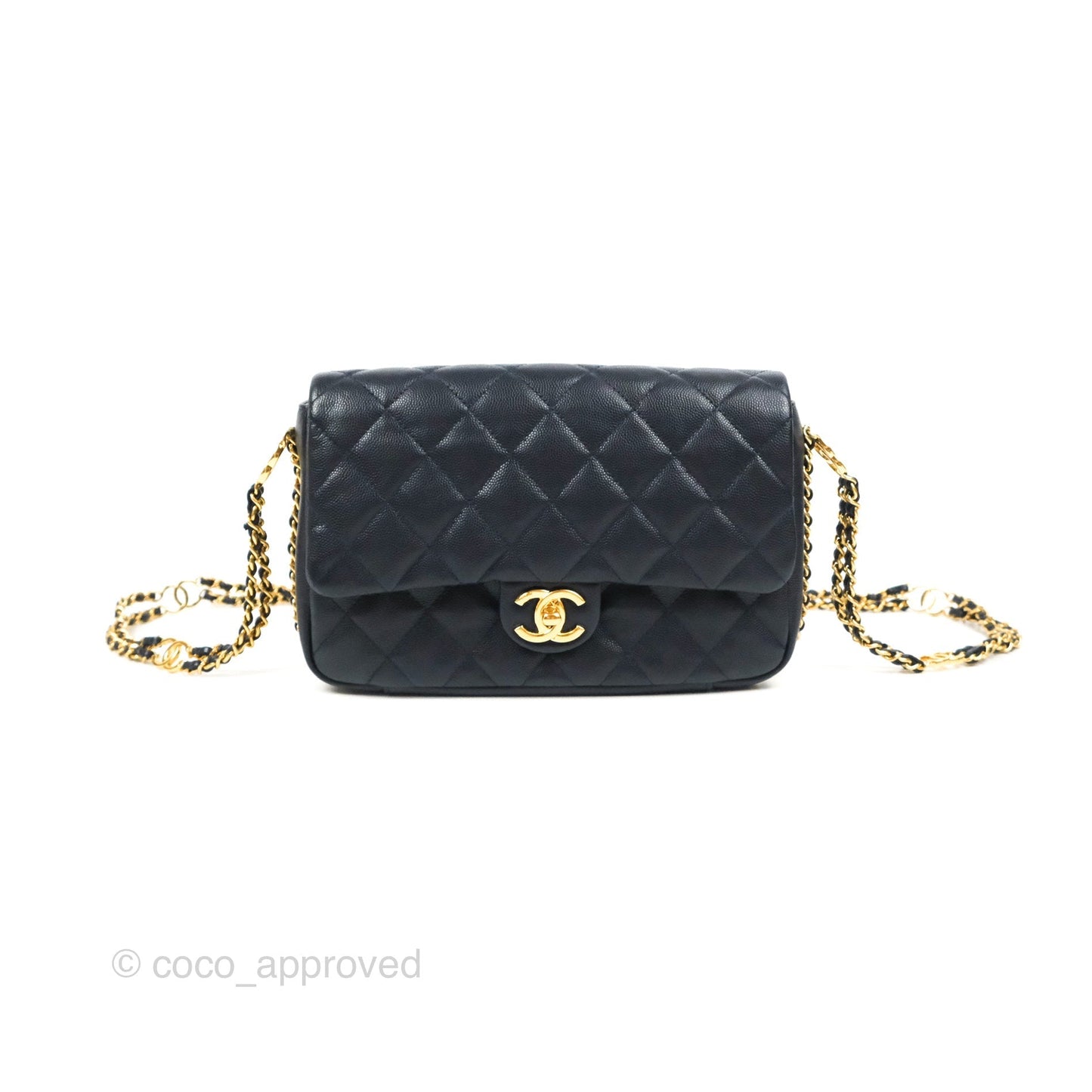 Chanel Quilted CC You Flap Navy Blue Caviar Gold Hardware 23C