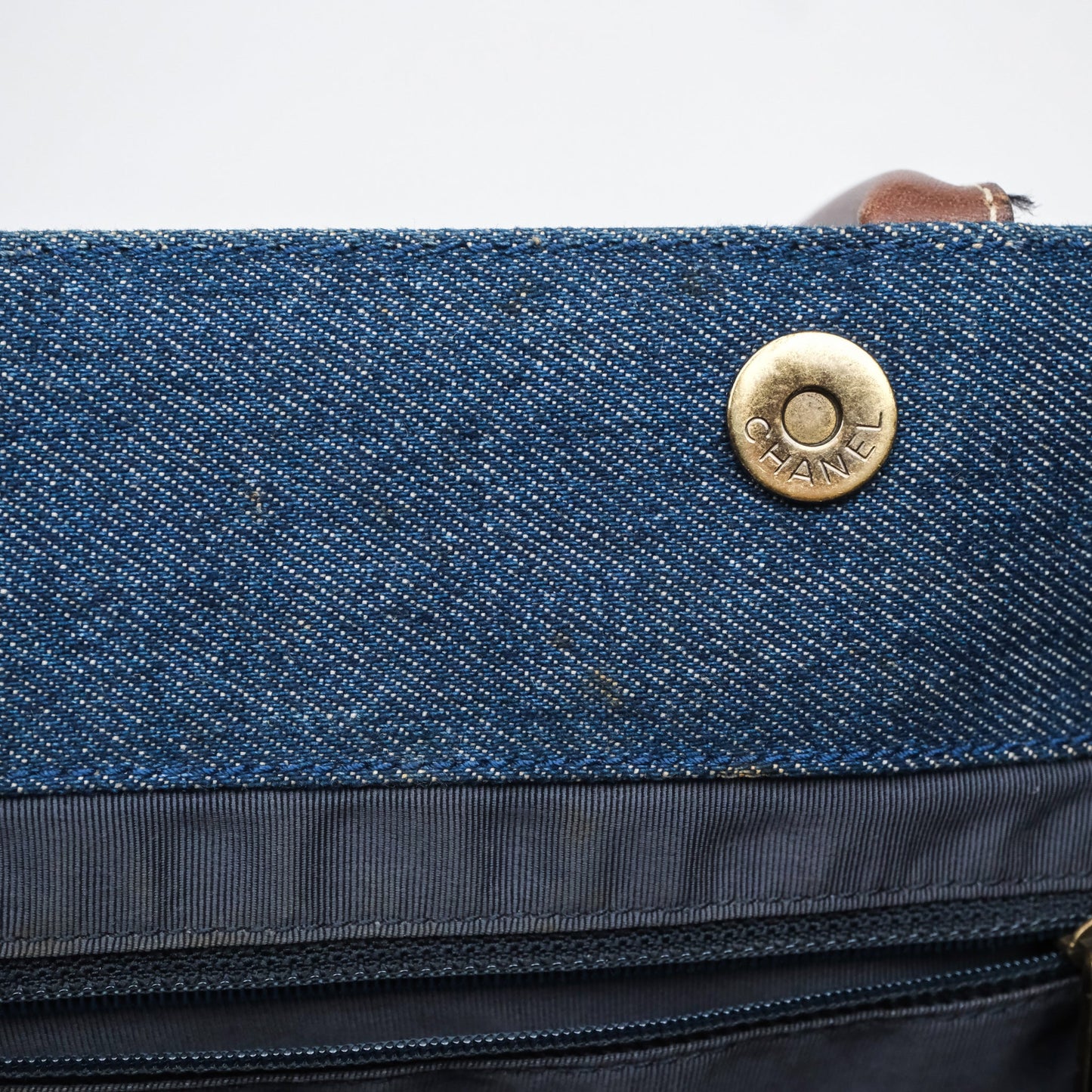 Chanel Vintage CC Tote Bag Denim Brown Leather