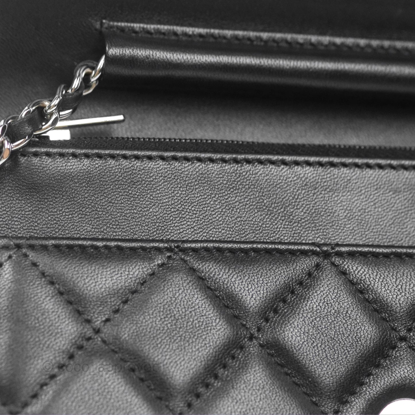 Chanel Quilted Classic Wallet on Chain WOC Black Lambskin Silver Hardware