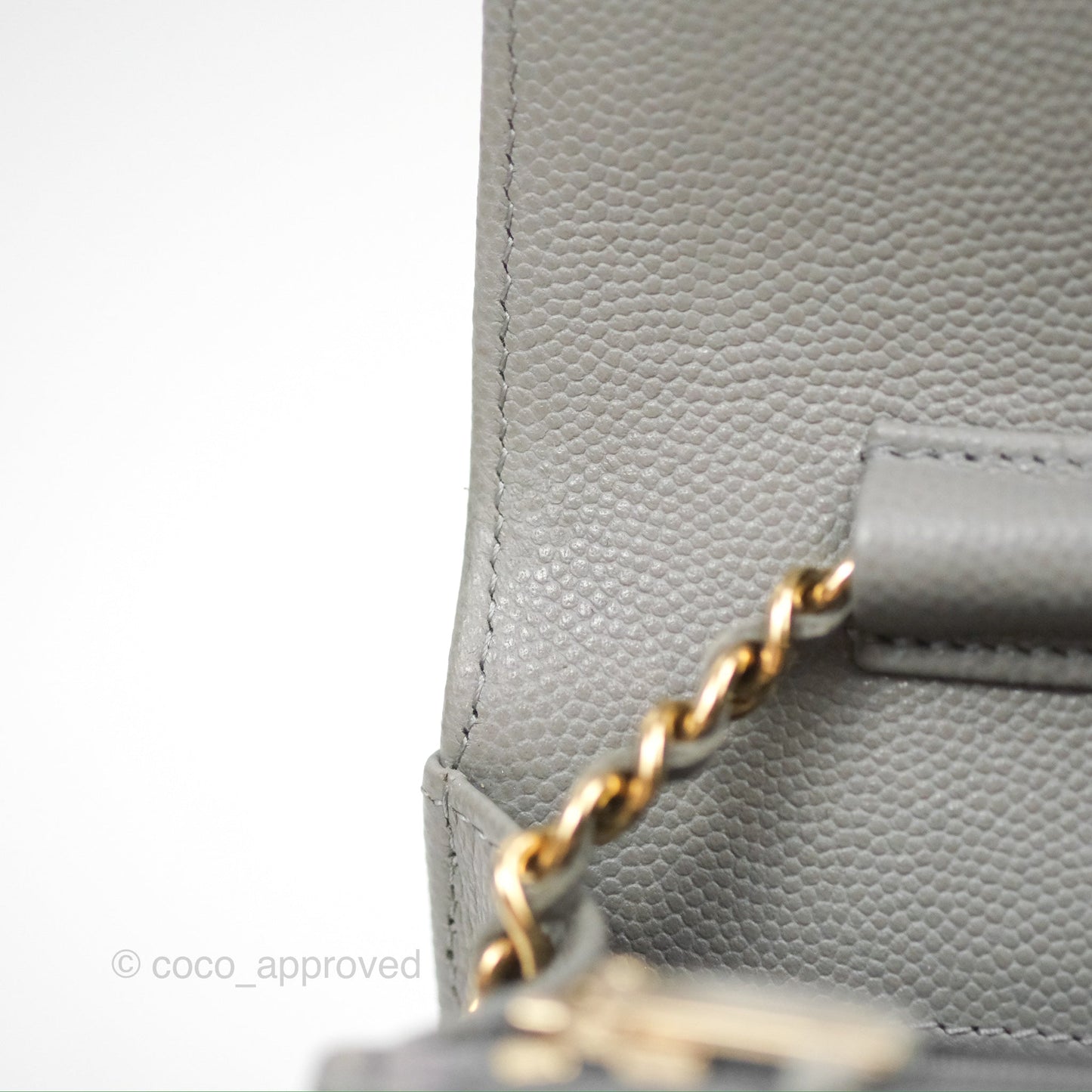Chanel Classic Wallet on Chain WOC Quilted Grey Caviar Gold Hardware