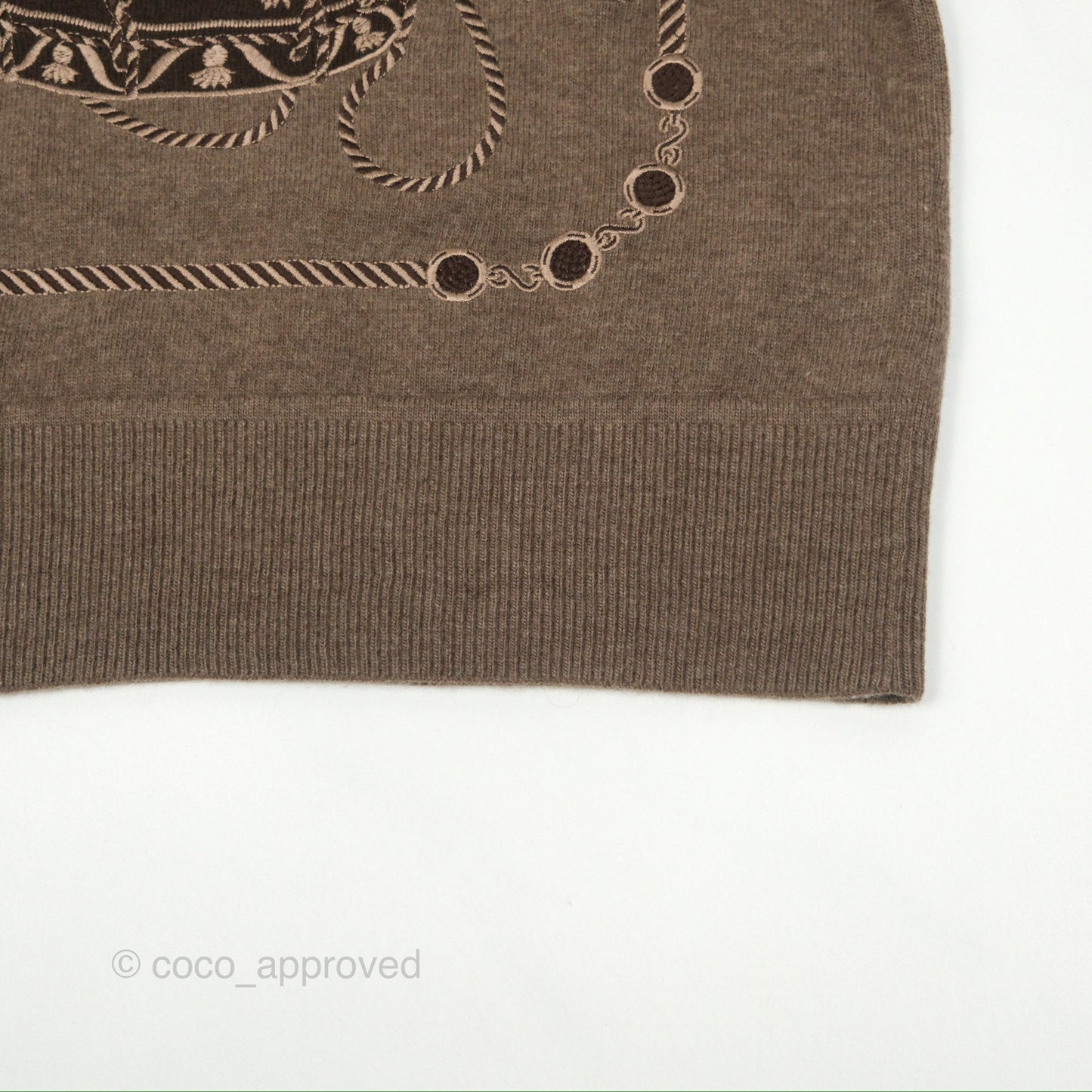 Hermès Les Tambours Gris/ Etoupe Short-Sleeve Sweater Size 36
