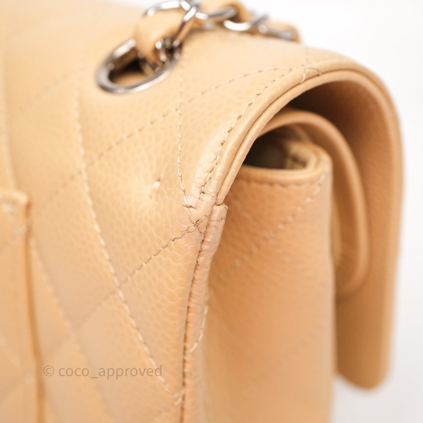 Chanel Classic M/L Medium Flap Quilted Beige Caviar Silver Hardware