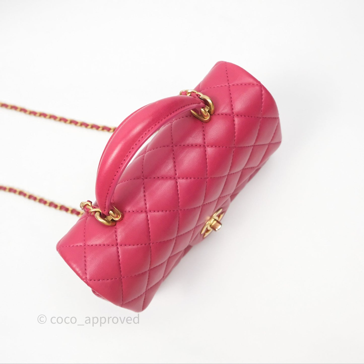Chanel Top Handle Mini Rectangular Flap Red Lambskin Aged Gold Hardware