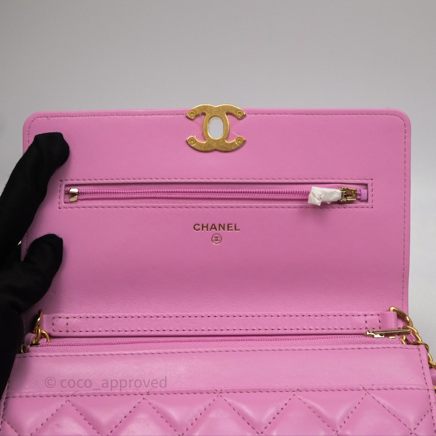 Chanel CC Chain Wallet On Chain WOC Pink Lambskin Aged Gold Hardware