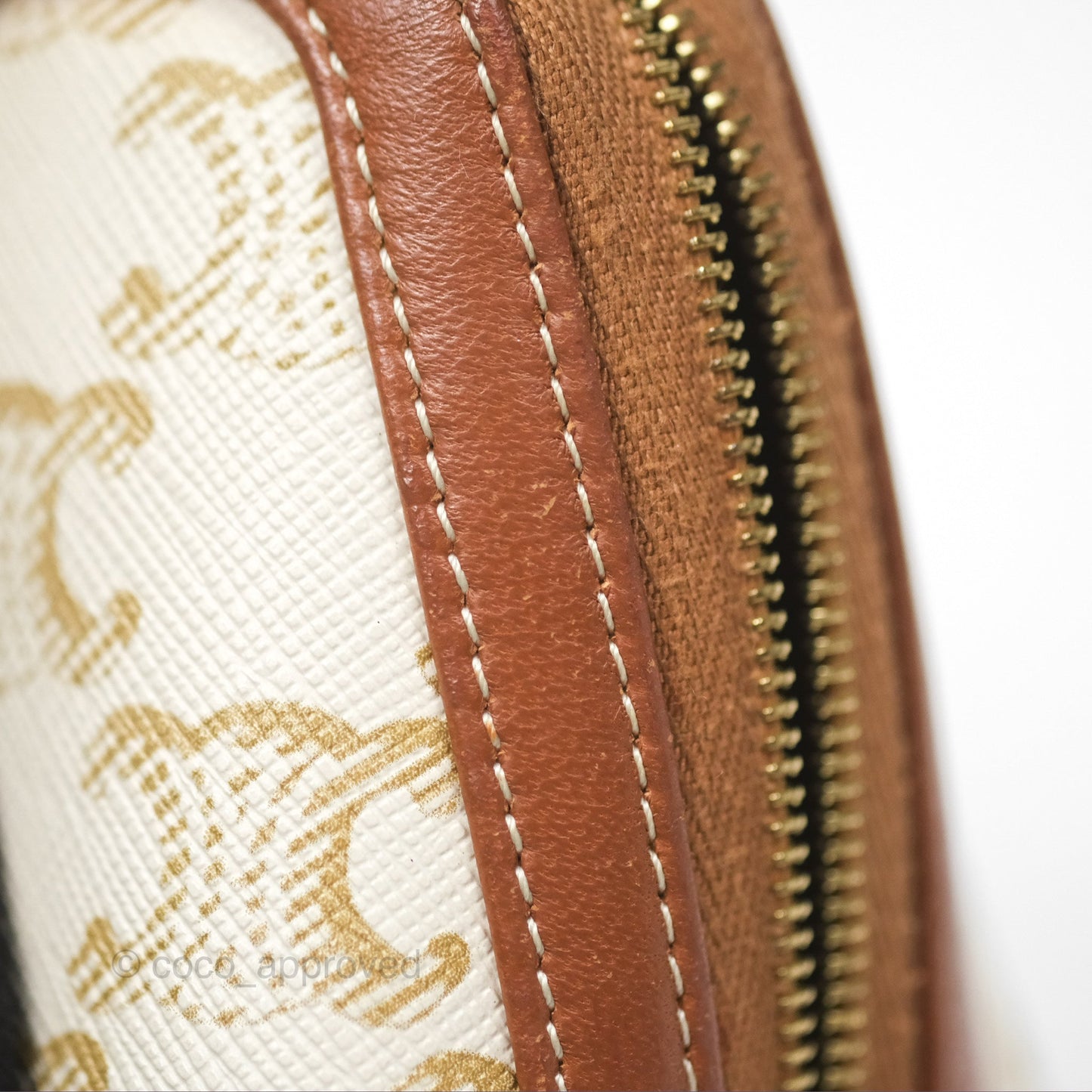 Celine Clutch With Chain Triomphe Canvas Lambskin White/Tan