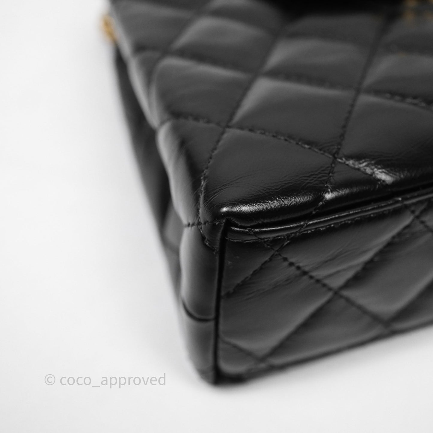 Chanel Kelly Bag Quilted Black Shiny Crumpled Calfskin Aged Gold Hardware