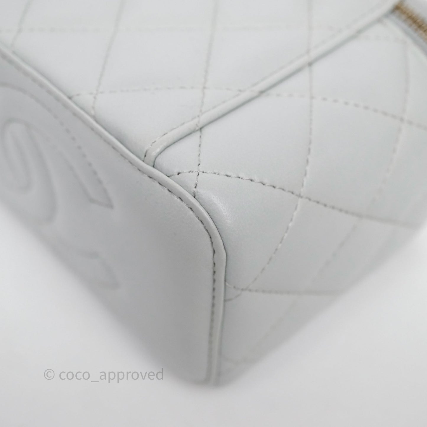 Chanel Quilted Vanity Rectangular with Camellia Adjustable Chain Blue Grey Lambskin Aged Gold Hardware