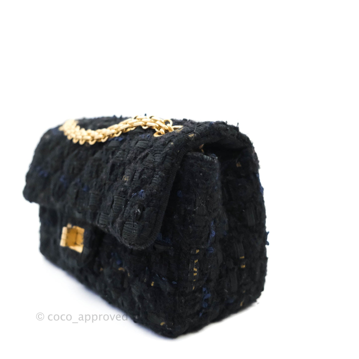 Chanel Mini Reissue 224 Tweed Black Aged Gold Hardware