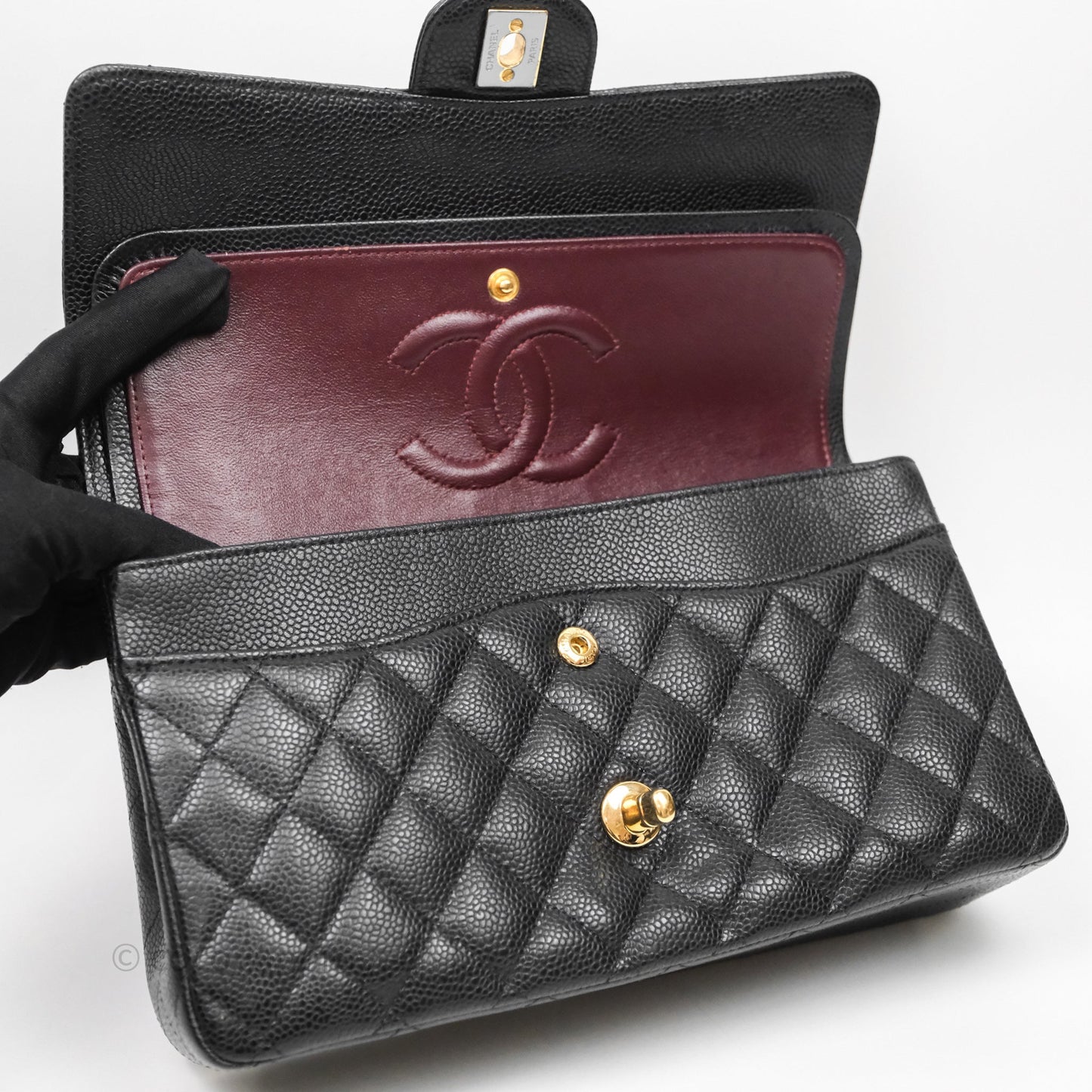 Chanel Classic M/L Medium Flap Quilted Black Caviar Gold Hardware