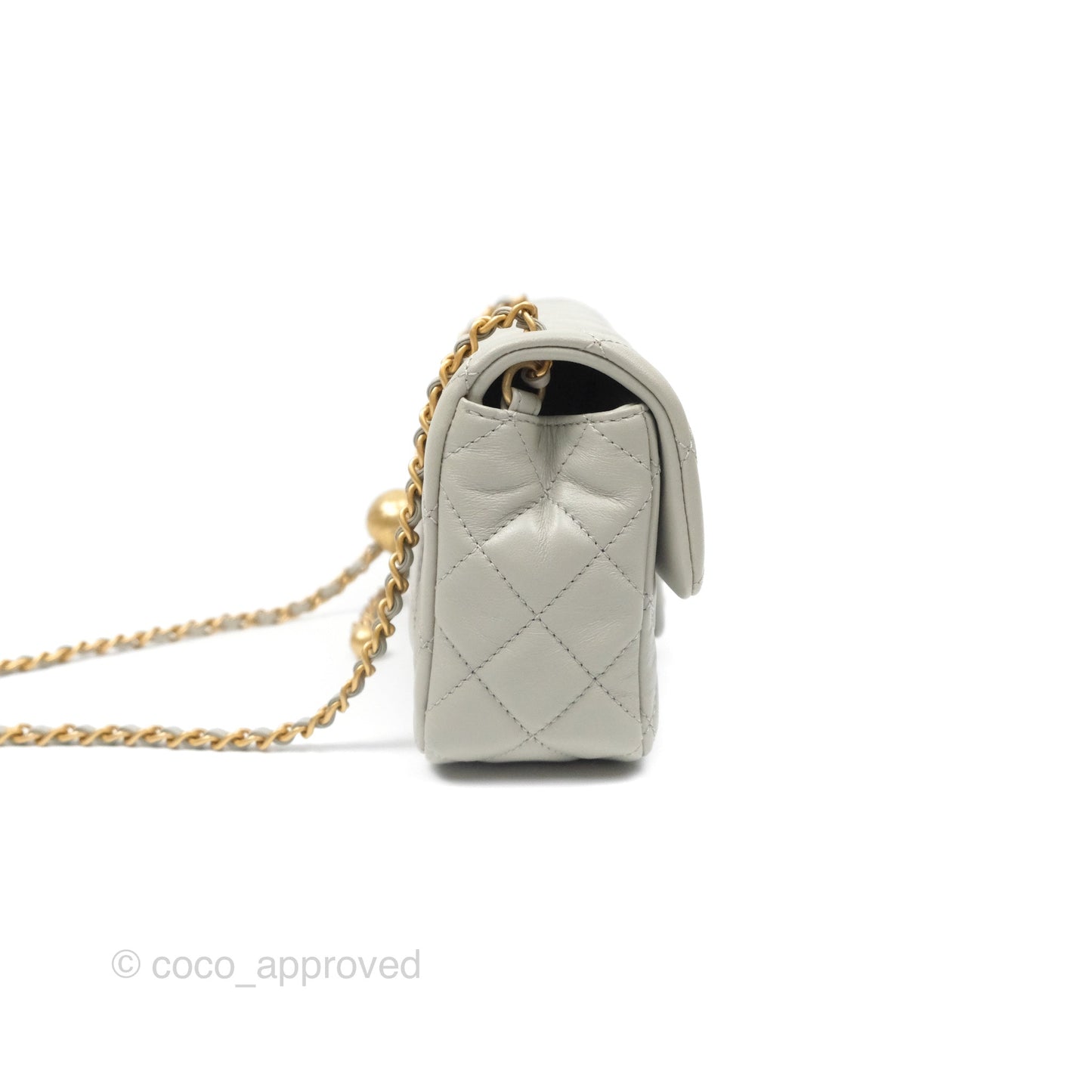 Chanel Pearl Crush Mini Rectangular Grey Lambskin Aged Gold Hardware