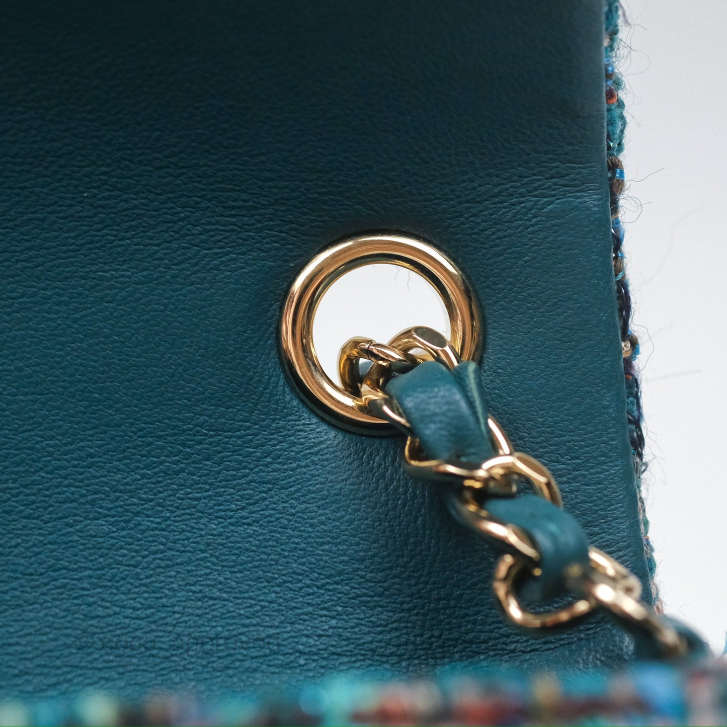Chanel Mini Rectangular Flap Teal Tweed Gold Hardware