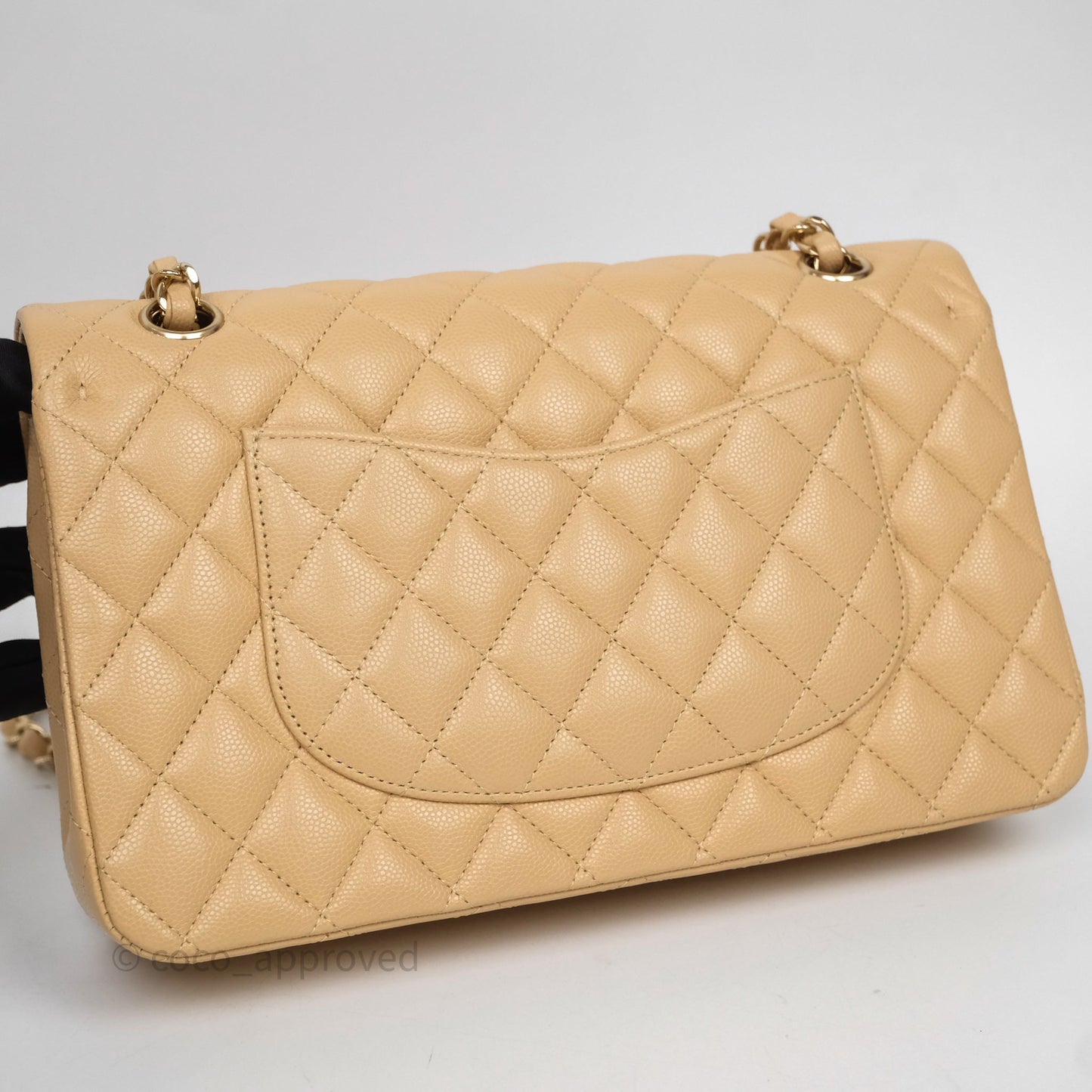 Chanel Classic M/L Medium Flap Quilted Beige Caviar Gold Hardware