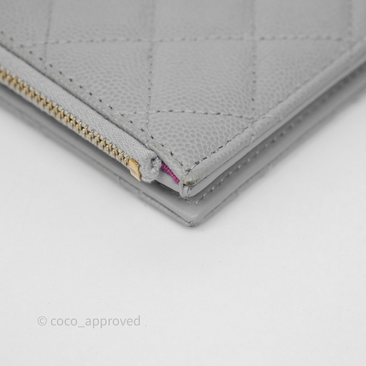 Chanel Quilted Short Wallet Grey Caviar Gold Hardware