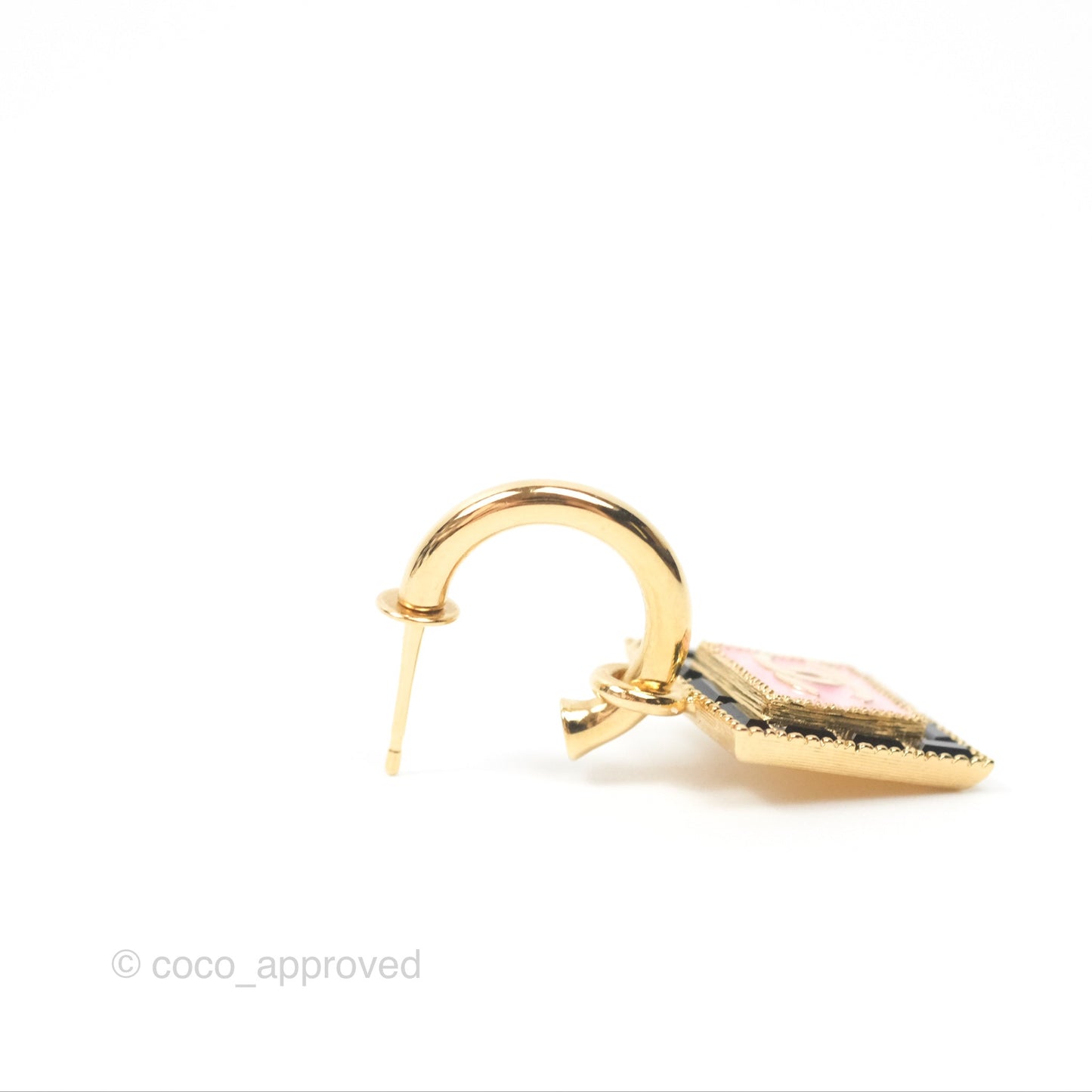Chanel Square Pink CC Hoop Earrings Gold Tone 24S