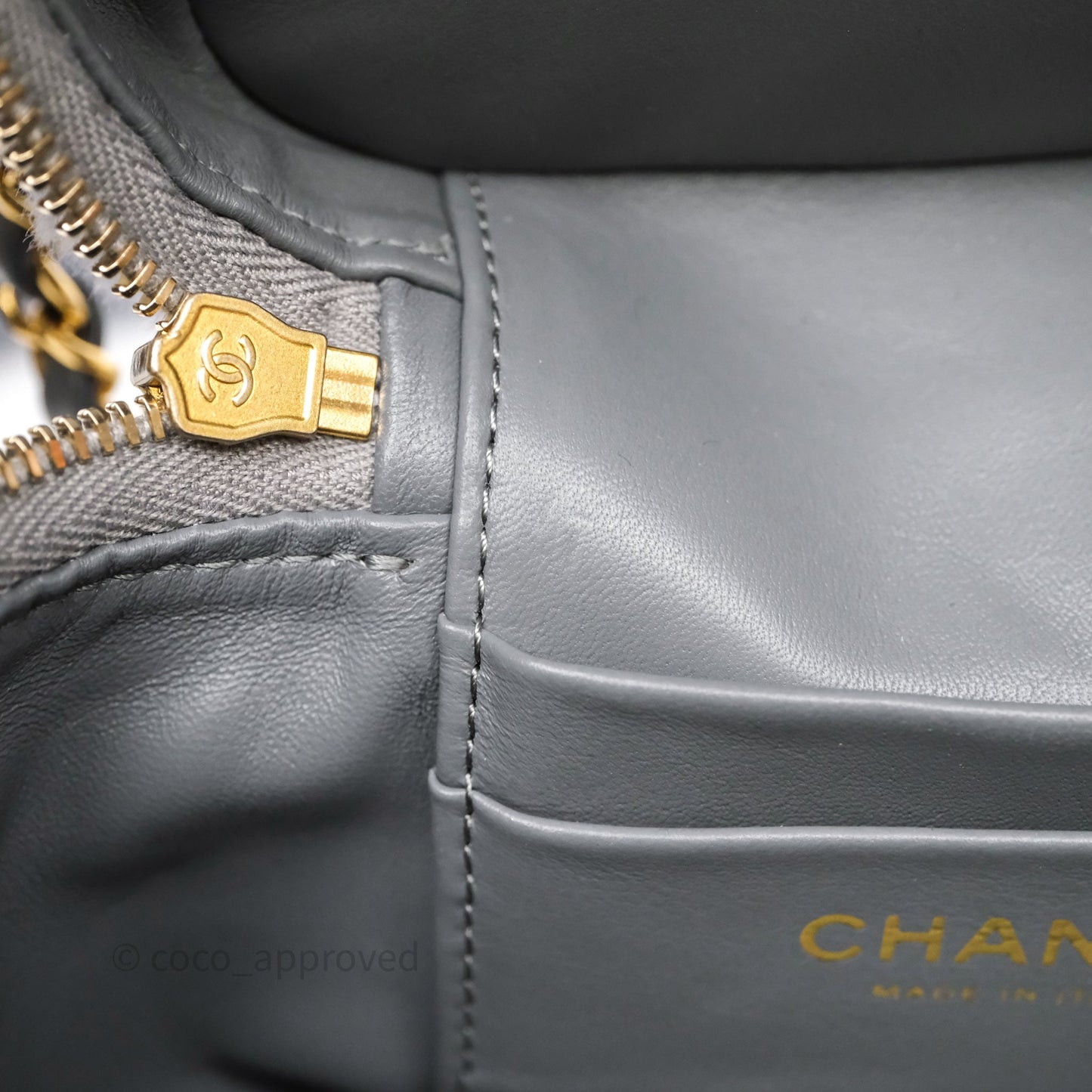 Chanel Vanity Case Grey Shearling Lambskin Gold Hardware 22A