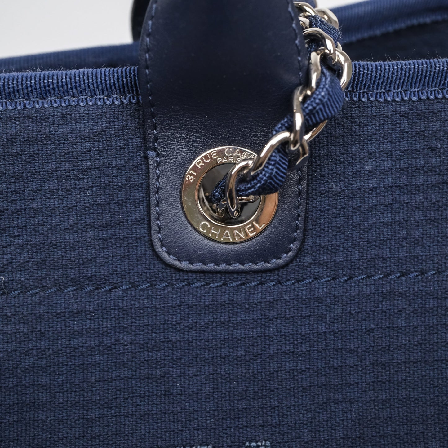 Chanel Large Deauville Navy Canvas Silver Hardware