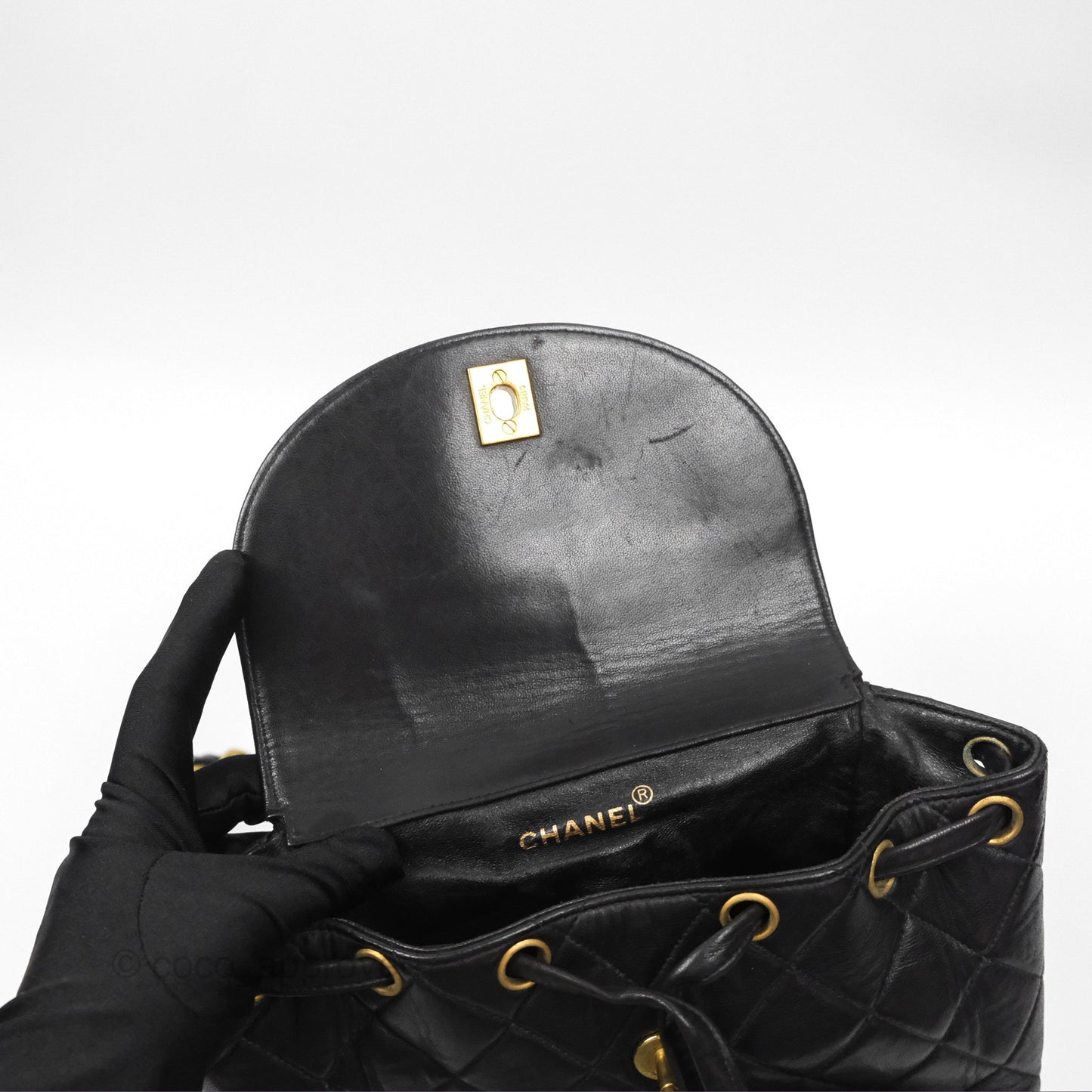 Chanel Vintage CC Duma Backpack Black Lambskin 24K Gold Hardware