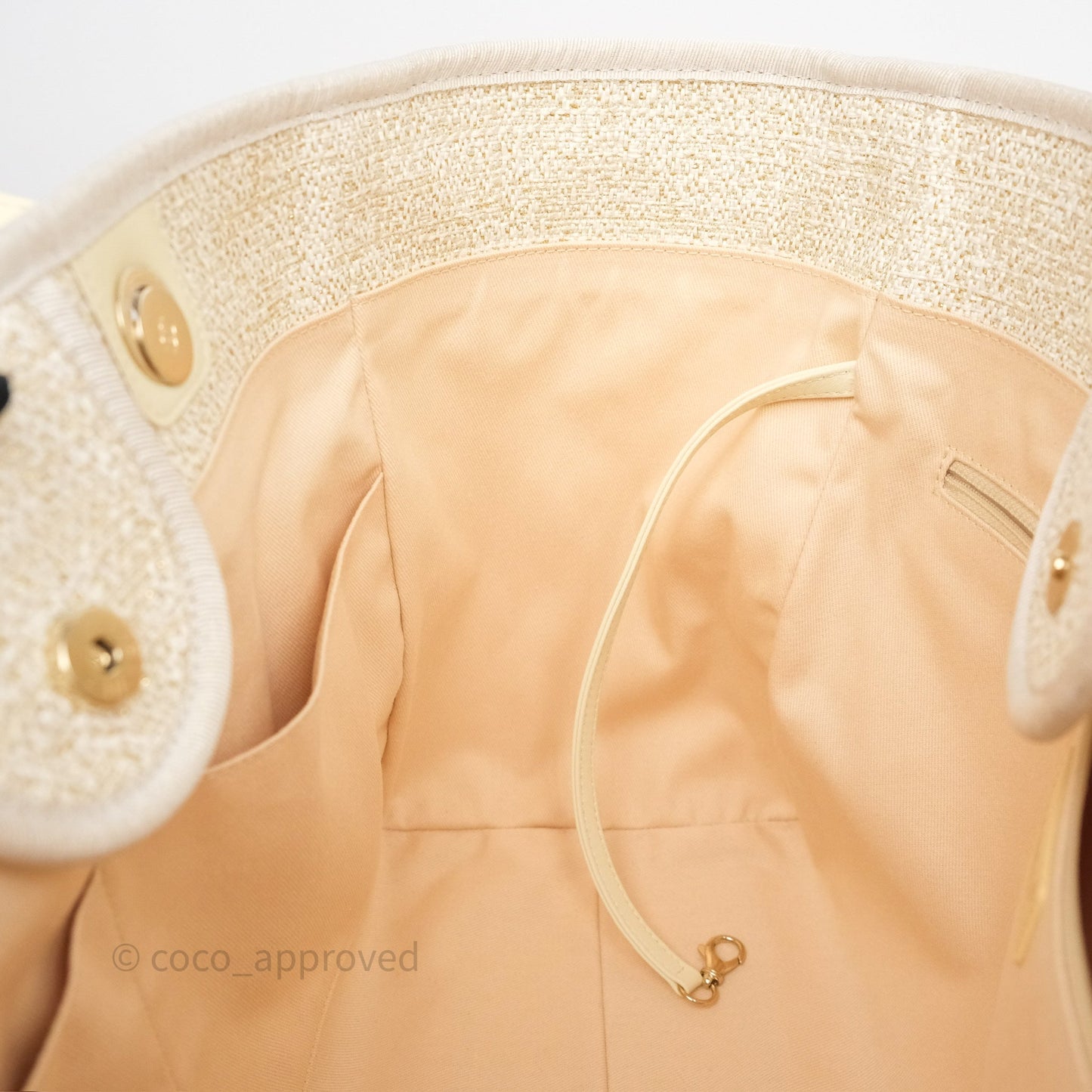 Chanel Large Deauville Ivory/Gold Canvas Gold Hardware