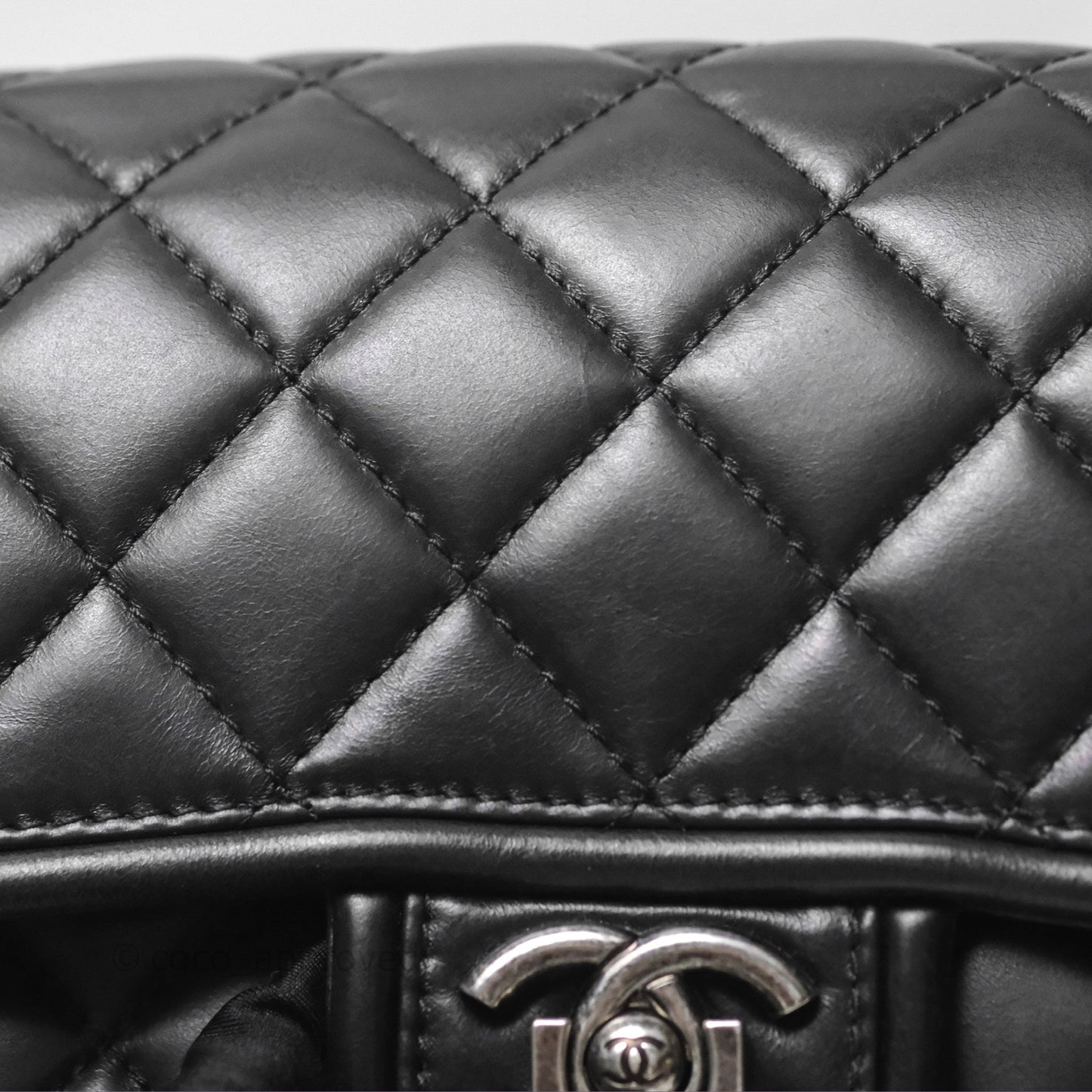 Chanel Quilted Large Prestige Top Handle Flap Calfskin Black Ruthenium Hardware