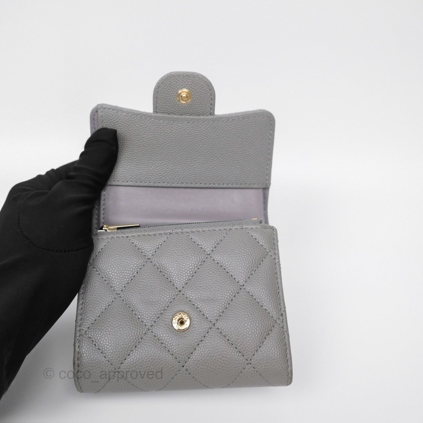 Chanel Classic Short Flap Wallet Grey Caviar Gold Hardware