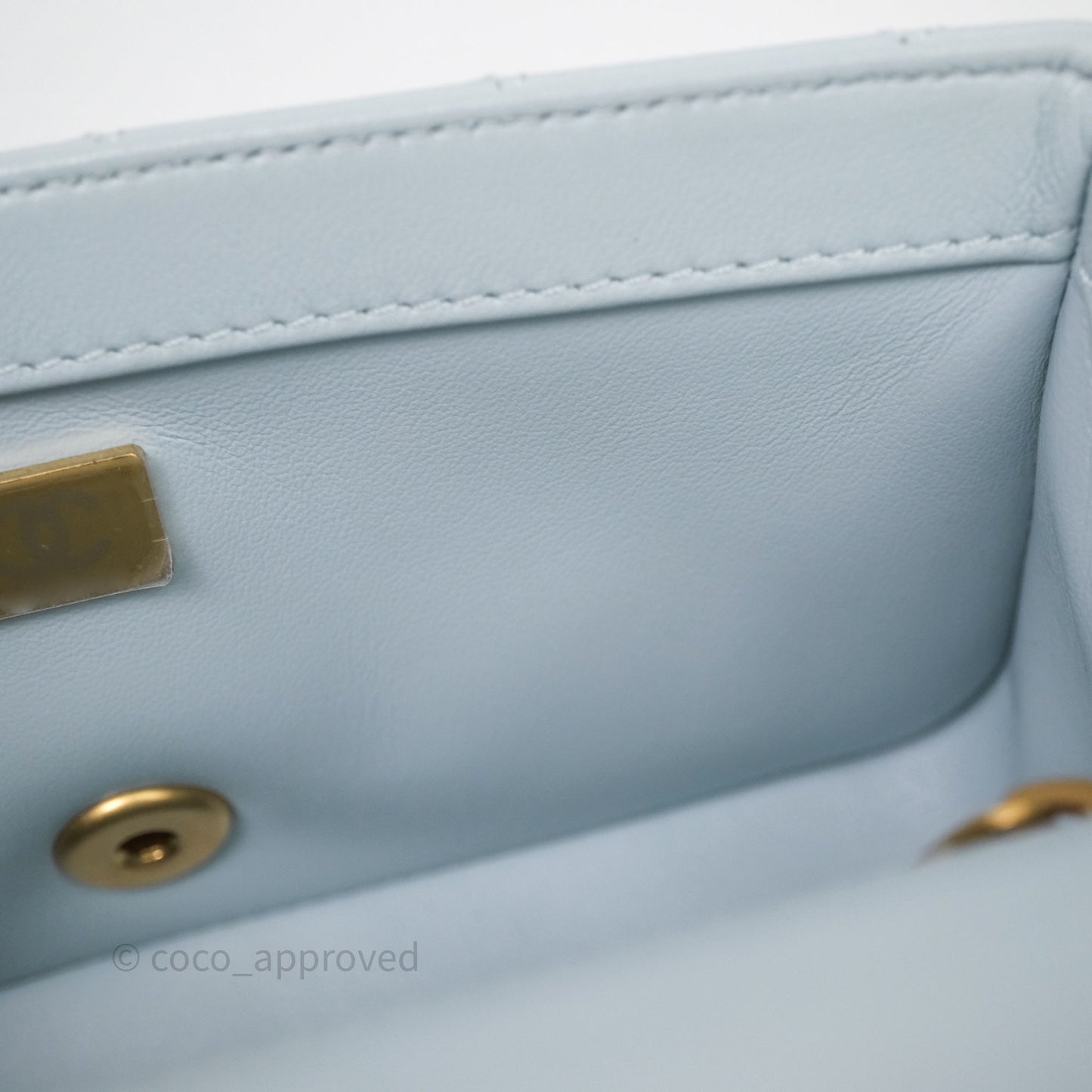 Chanel Pearl Crush Mini Rectangular Light Blue Lambskin Aged Gold Hardware