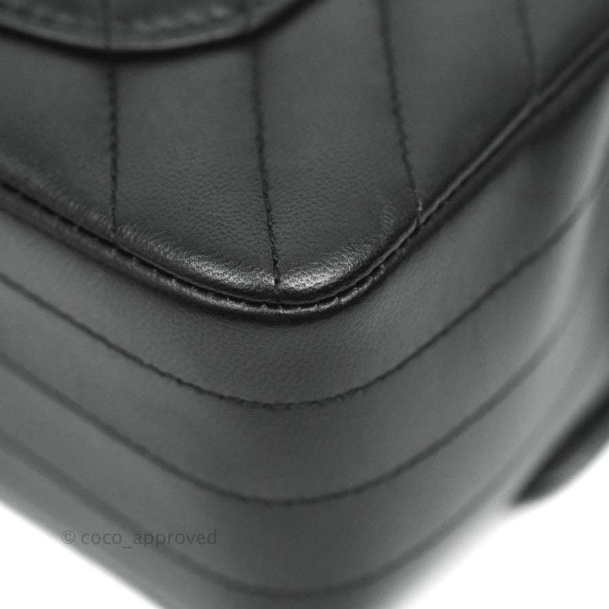 Chanel Chevron Mini Rectangular Flap Black Lambskin Silver Hardware