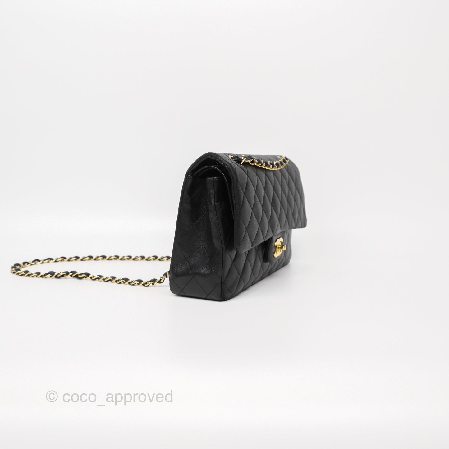 Chanel Classic M/L Medium Flap Quilted Black Lambskin Gold Hardware