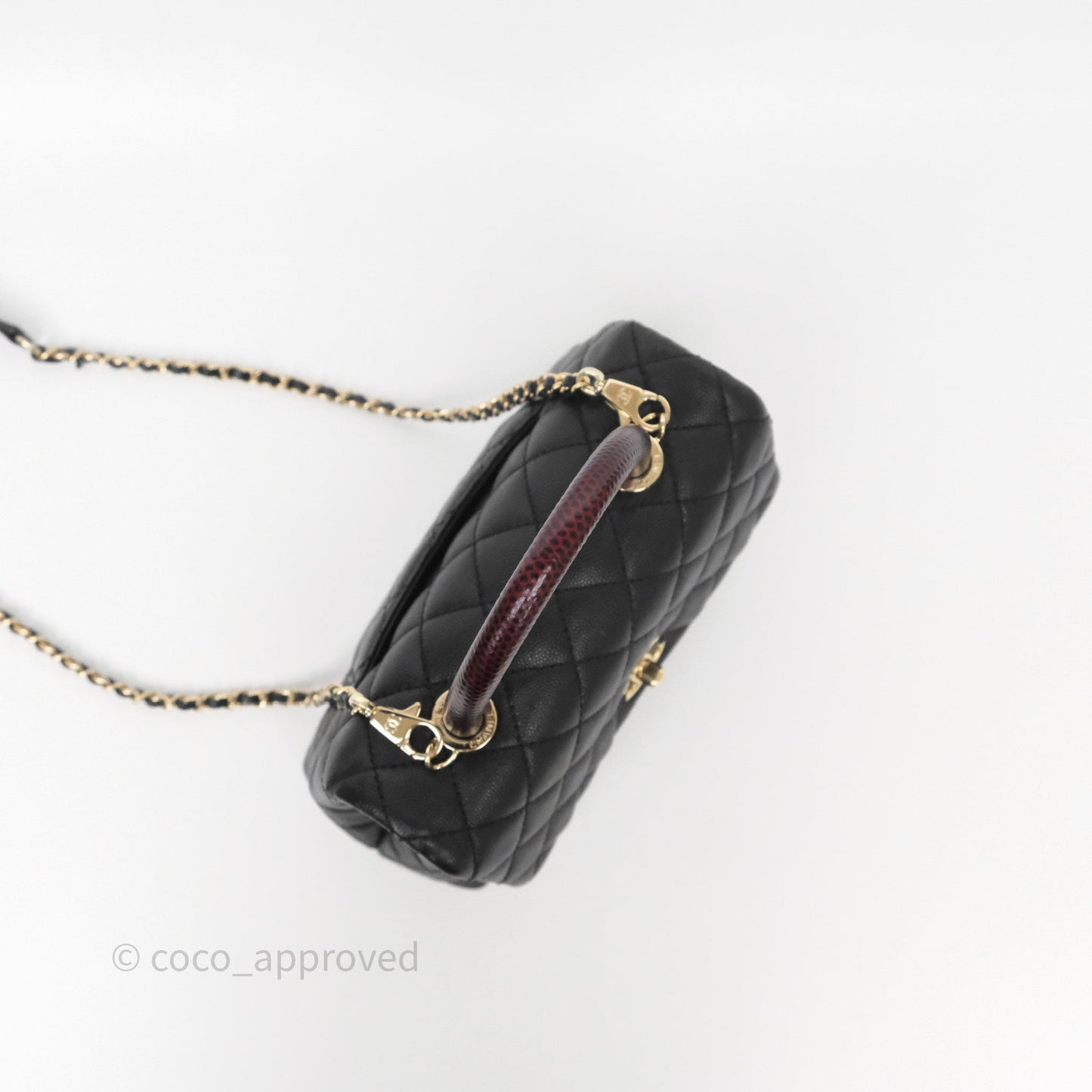 Chanel Small Coco Handle Quilted Black Caviar Gold Hardware Lizard Handle