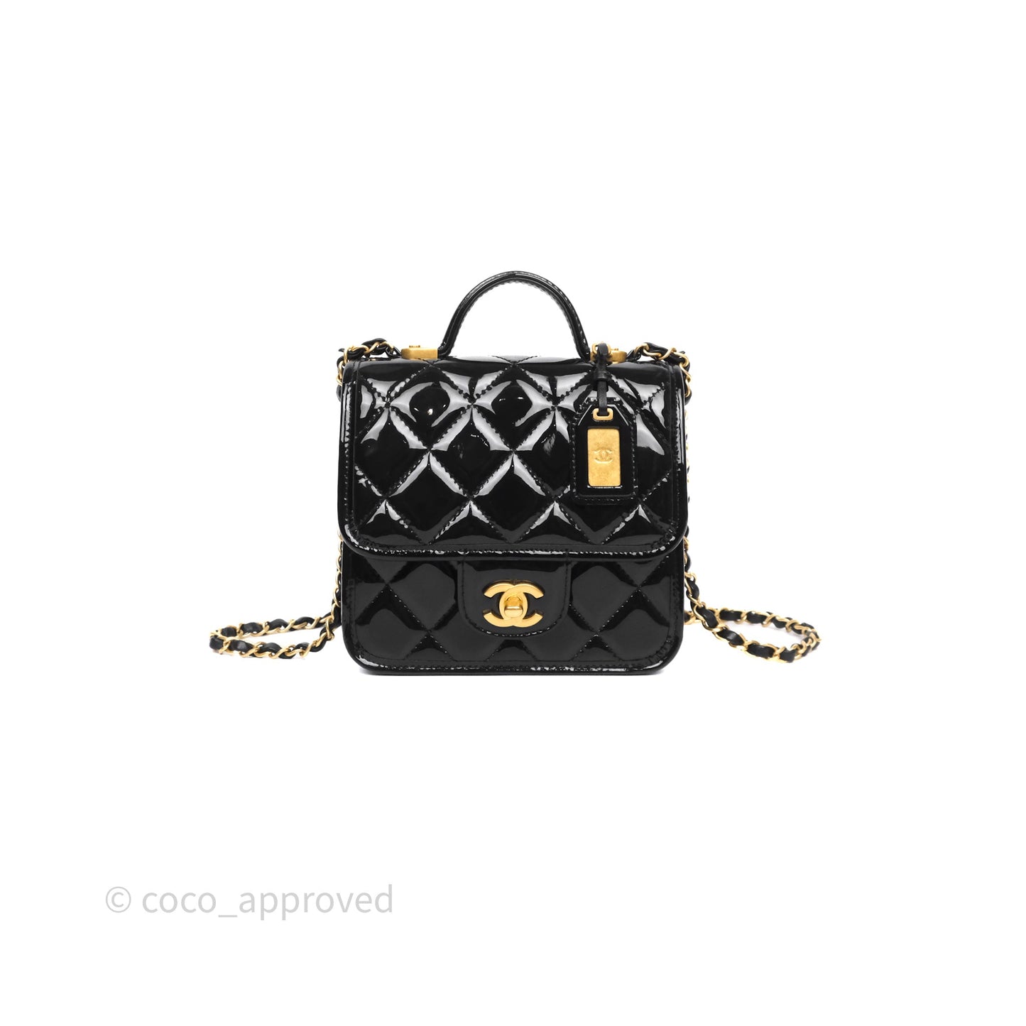 Chanel Mini School Memory Top Handle Flap Black Patent