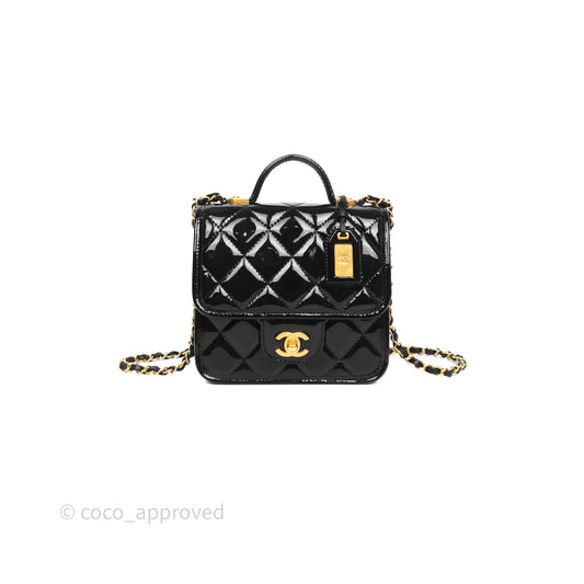 Chanel Mini School Memory Top Handle Flap Black Patent