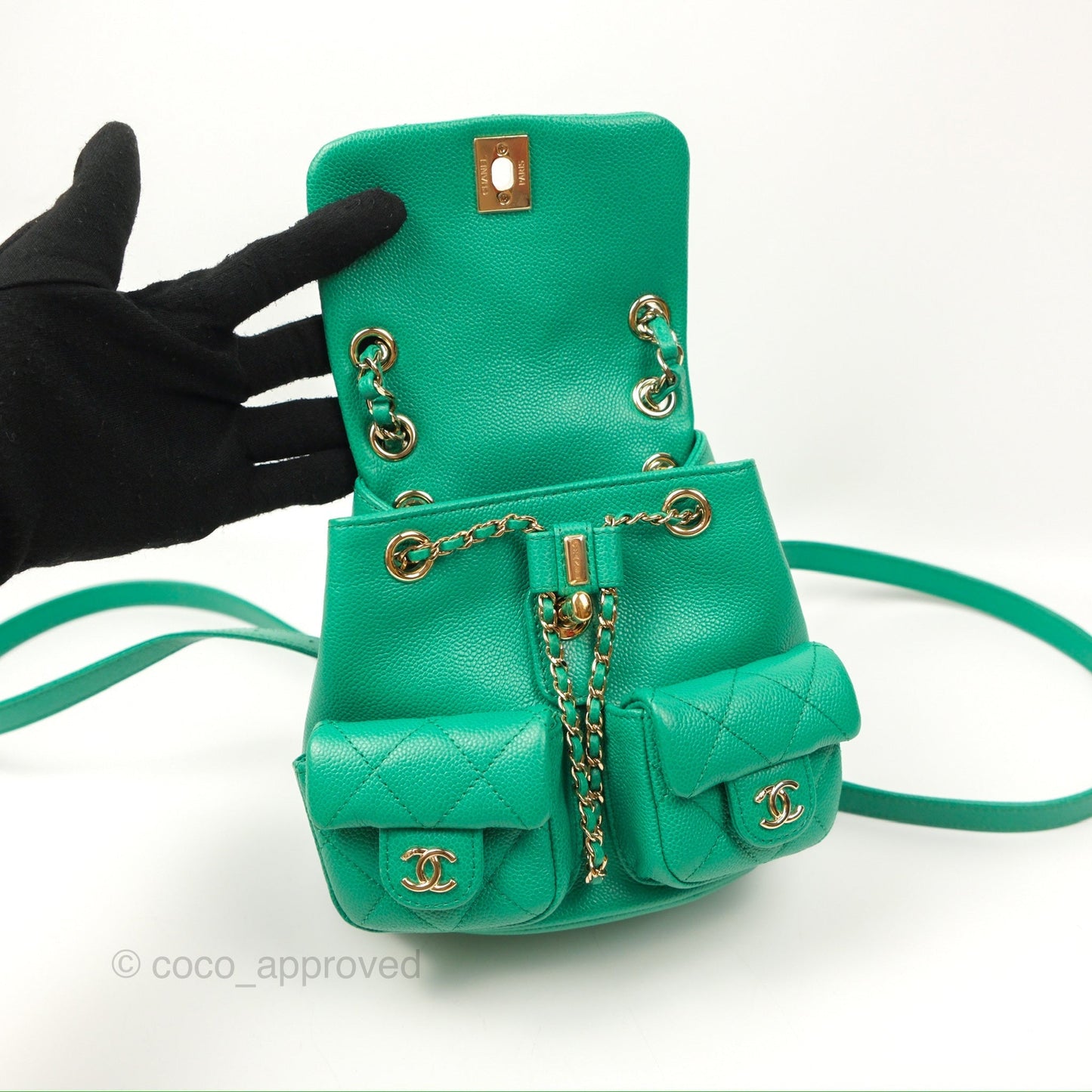 Chanel Duma Backpack Small Green Caviar Gold Hardware 23P