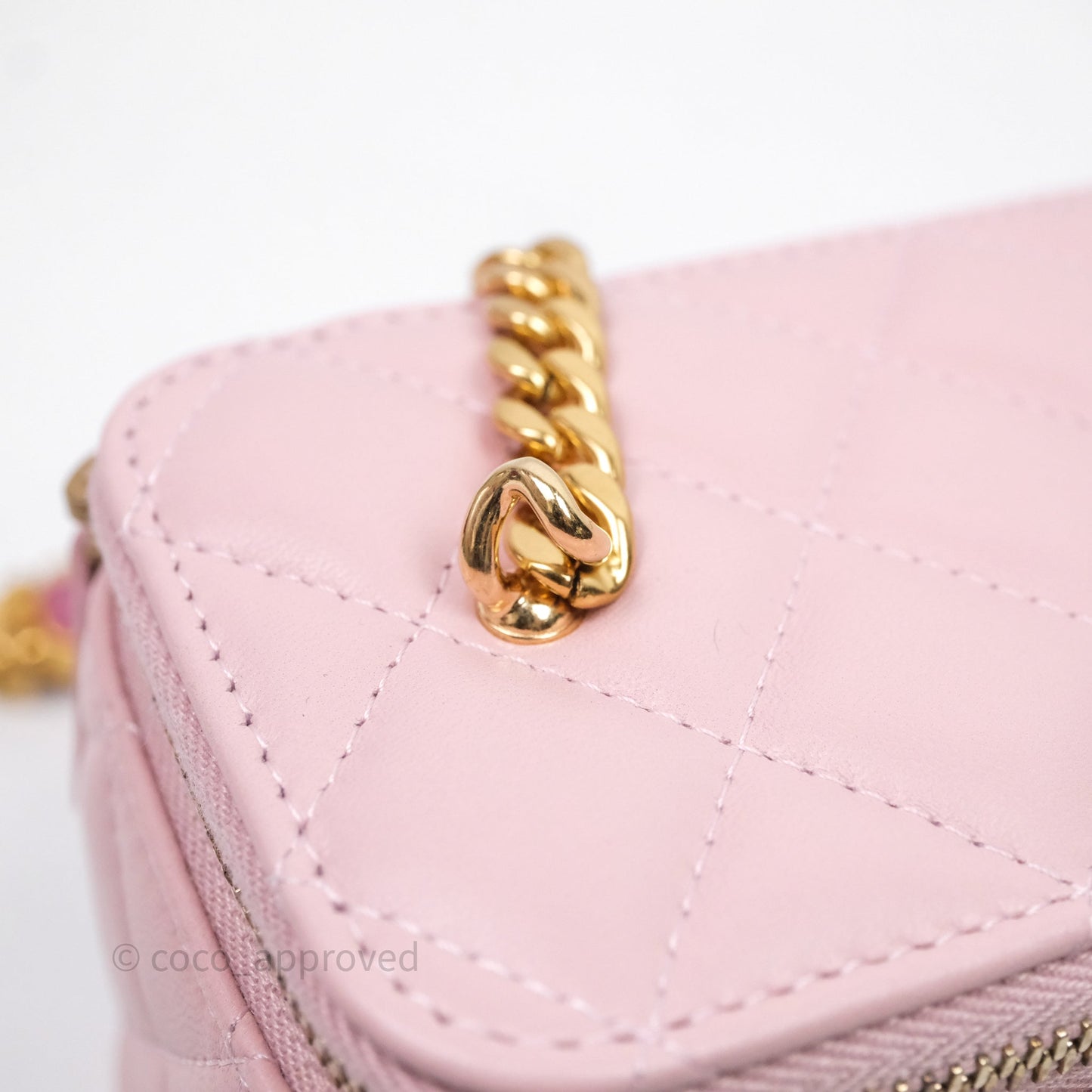 Chanel Vanity with Multicolor Resin Chain Pink Lambskin Aged Gold Hardware