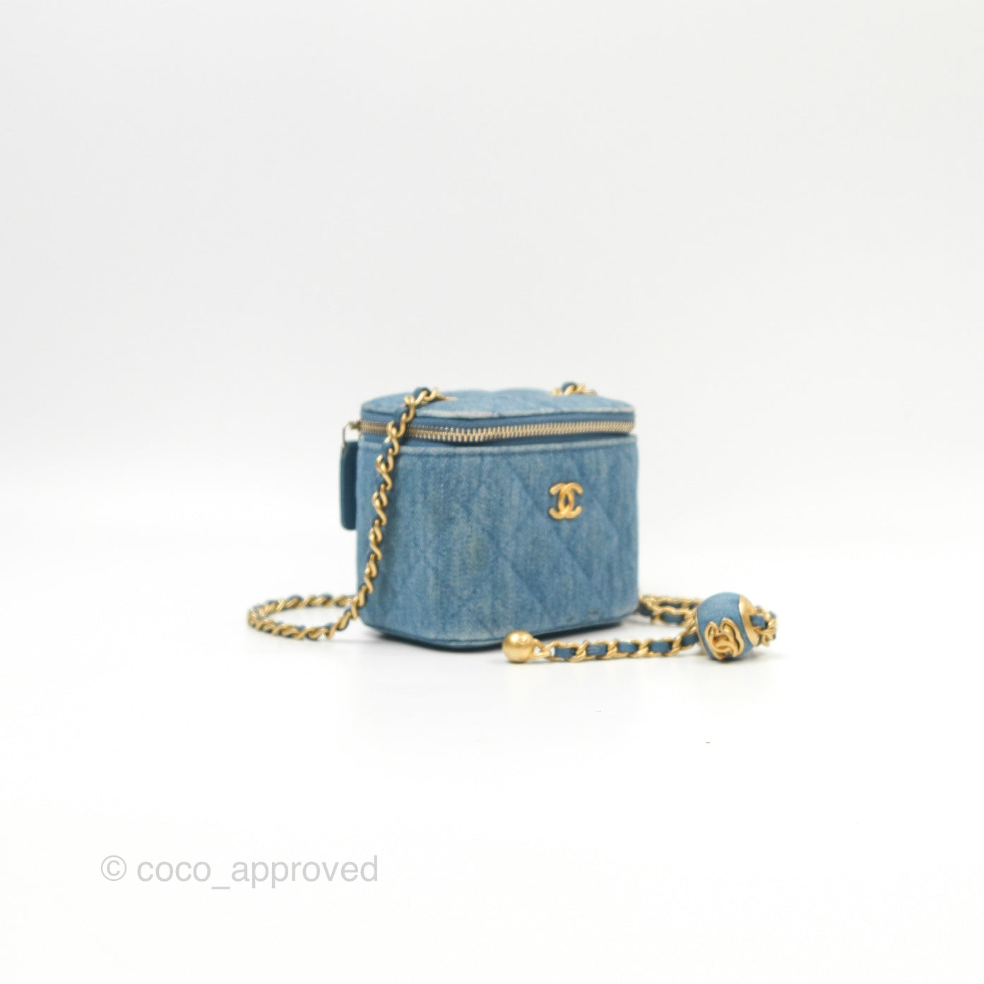 Chanel Mini Pearl Crush Vanity With Chain Denim Aged Gold Hardware