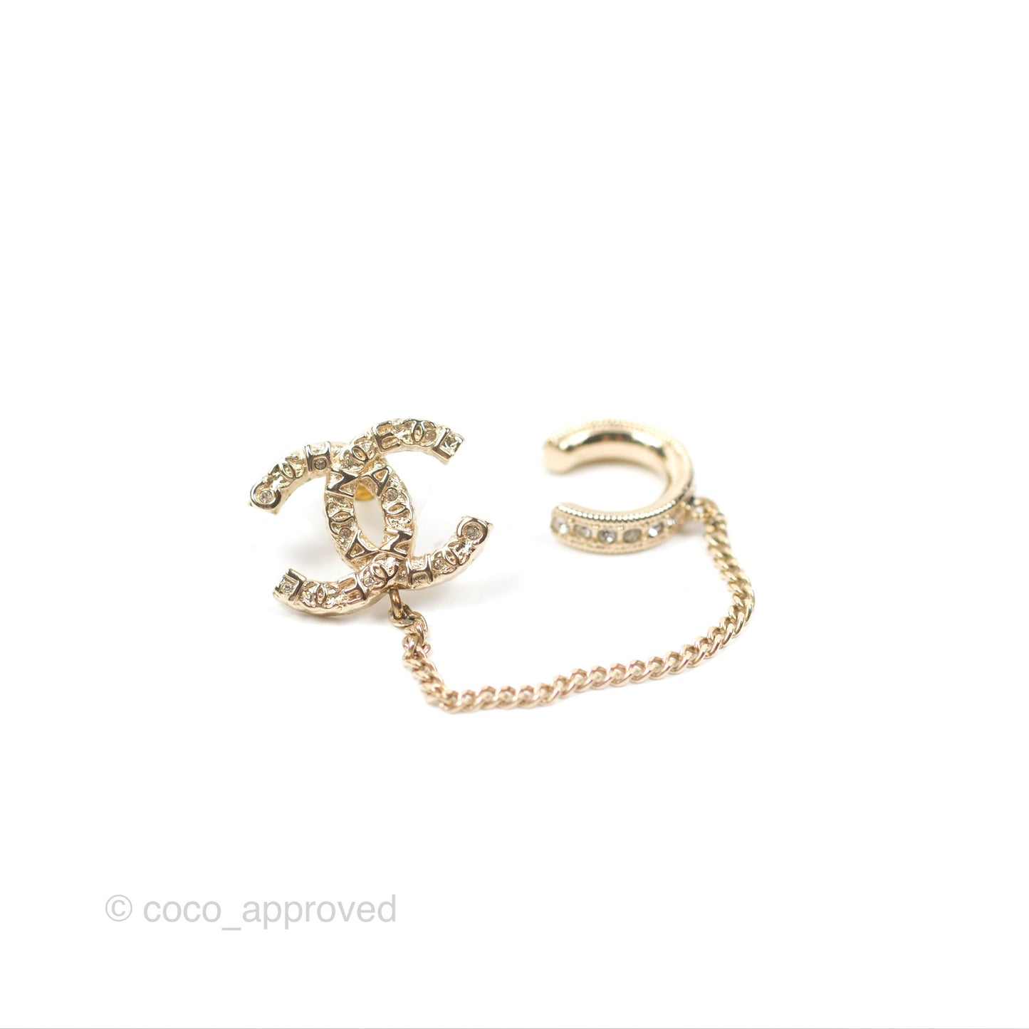 Chanel Single Logo CC Earring with Crystal Ear Clip Gold Tone 21V