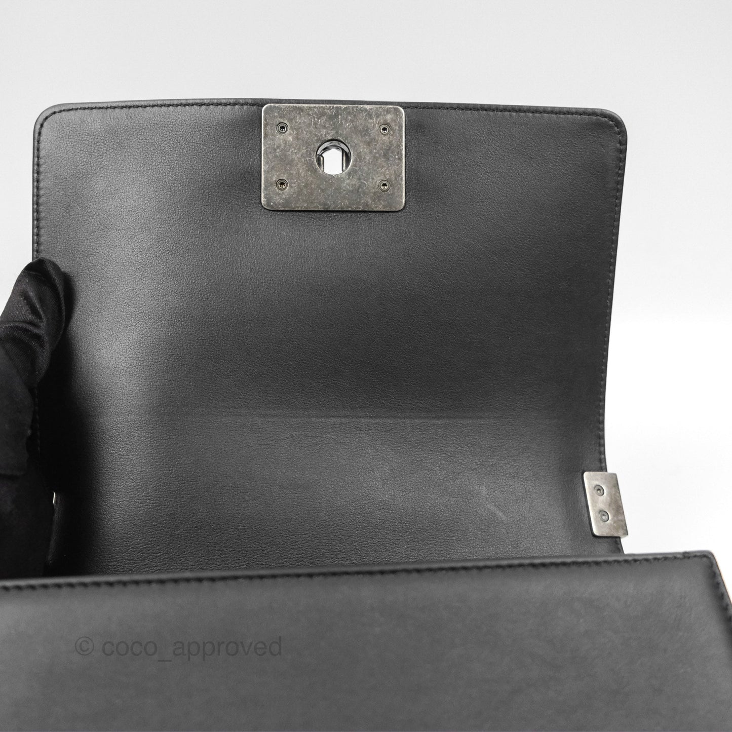 Chanel Small Boy Black Calfskin Ruthenium Hardware