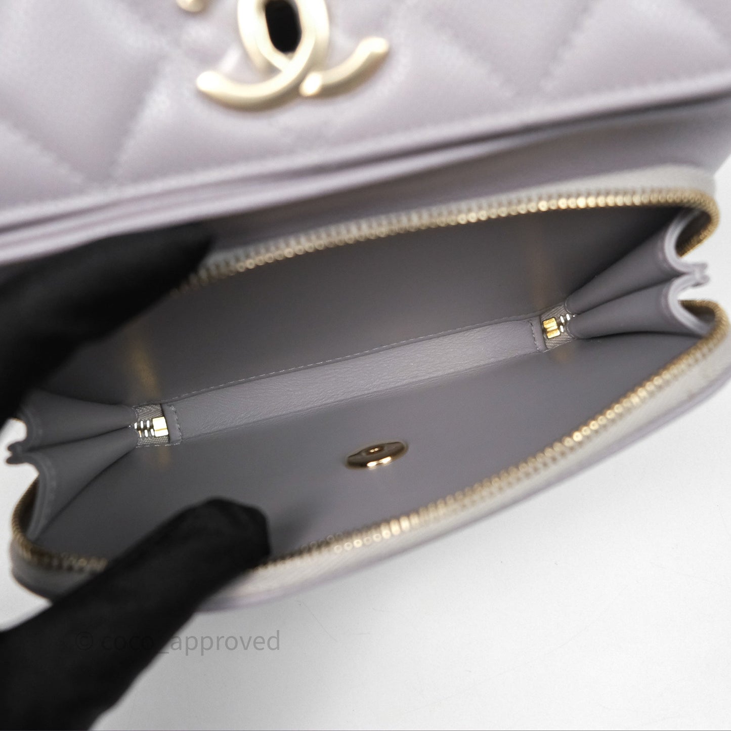 Chanel Quilted Medium Business Affinity Flap Light Grey Caviar Gold Hardware