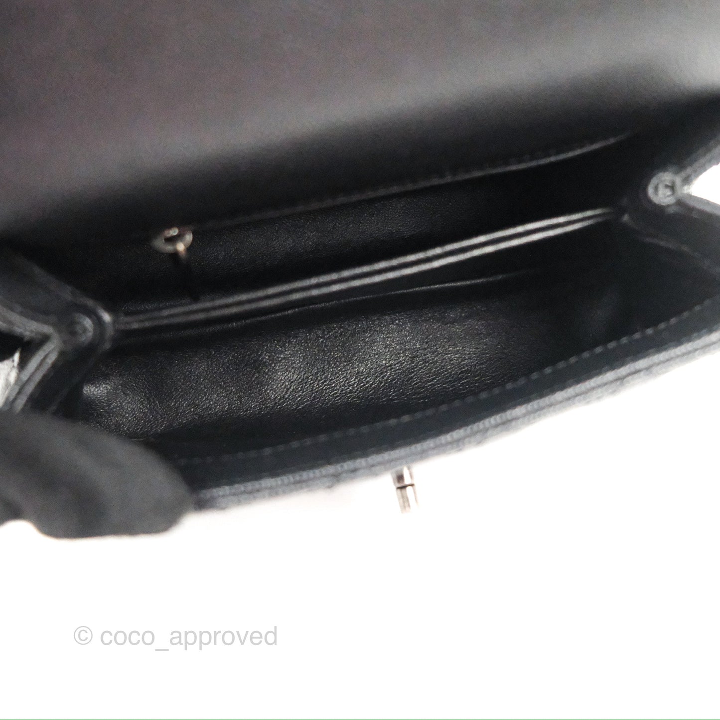Chanel Small Coco Handle Quilted Black Caviar Ruthenium Hardware Olive Lizard Handle