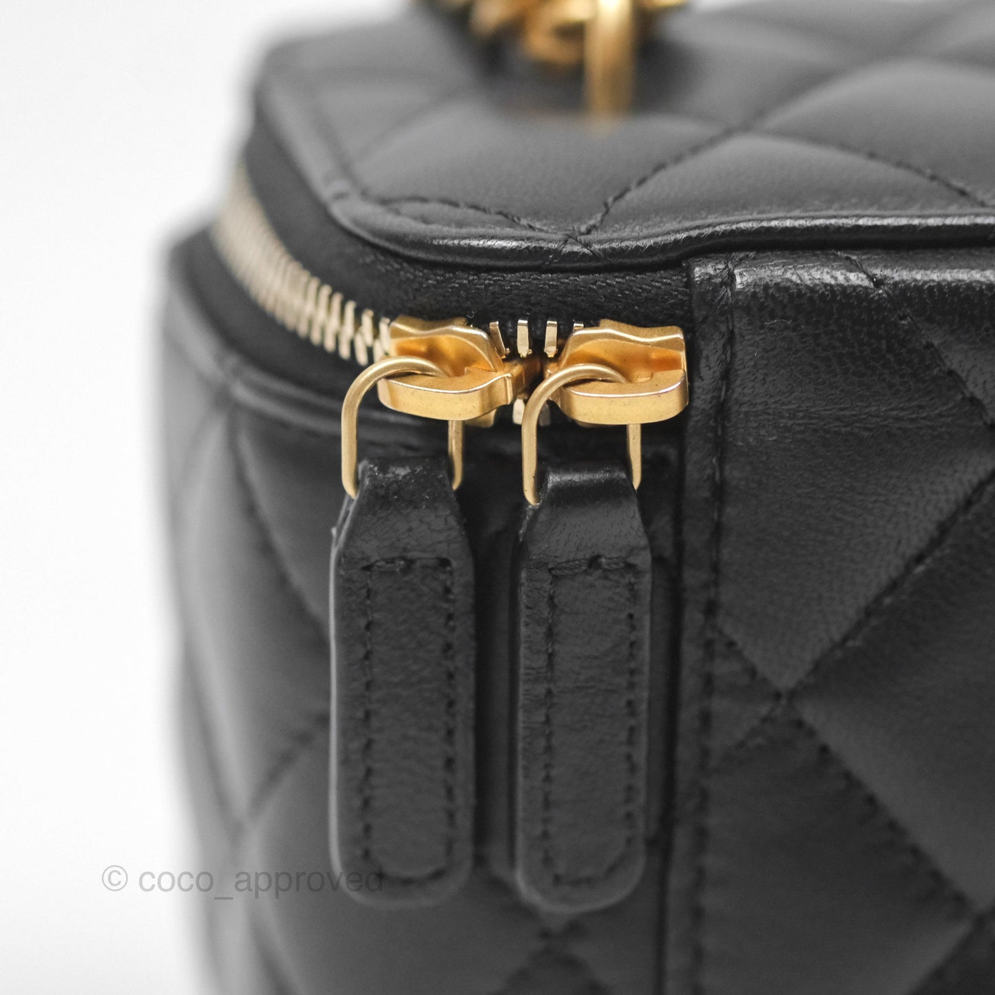 Chanel Quilted Vanity Rectangular with Camellia Adjustable Chain Black Lambskin 23S