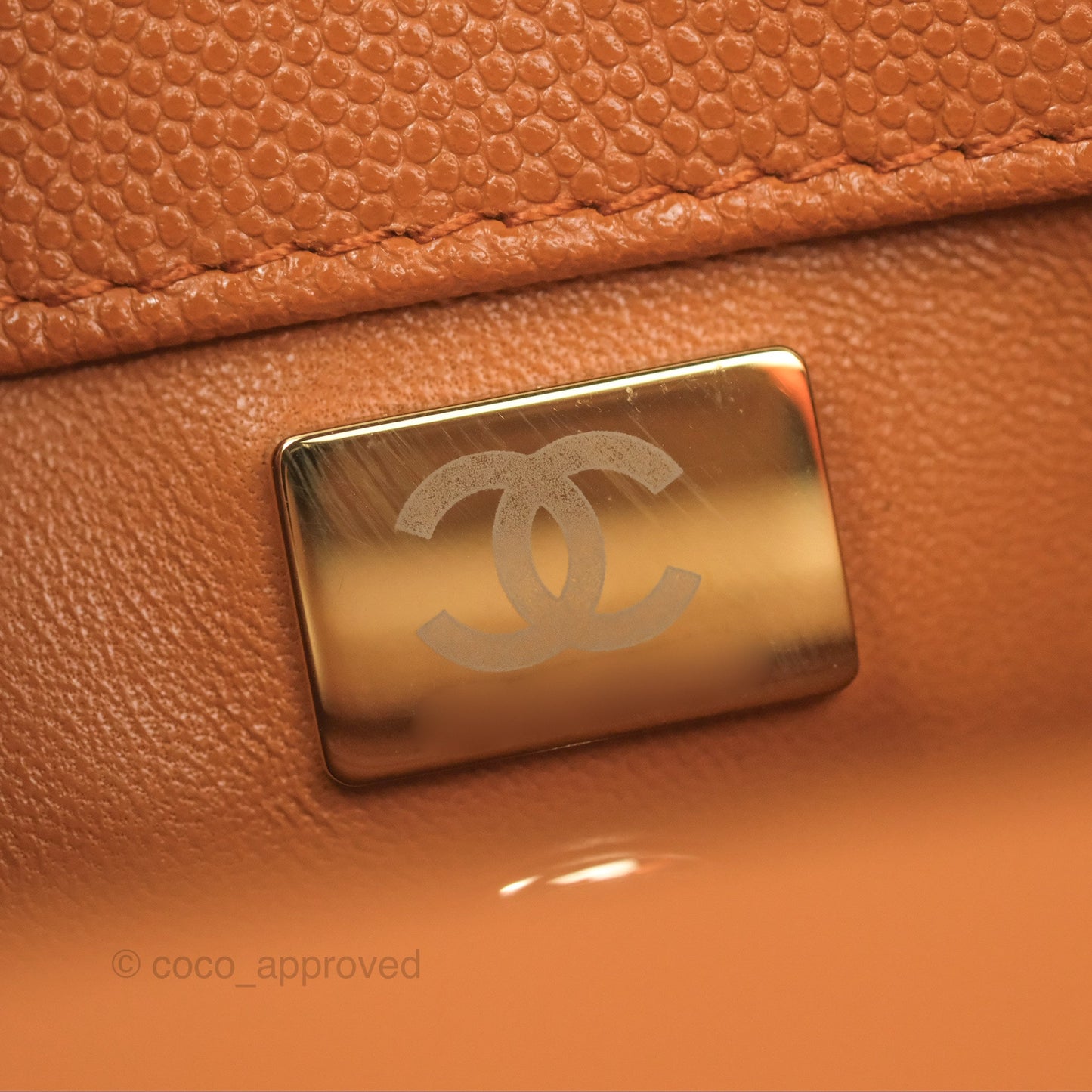 Chanel Small Coco Handle Quilted Caramel Caviar Gold Hardware 21A