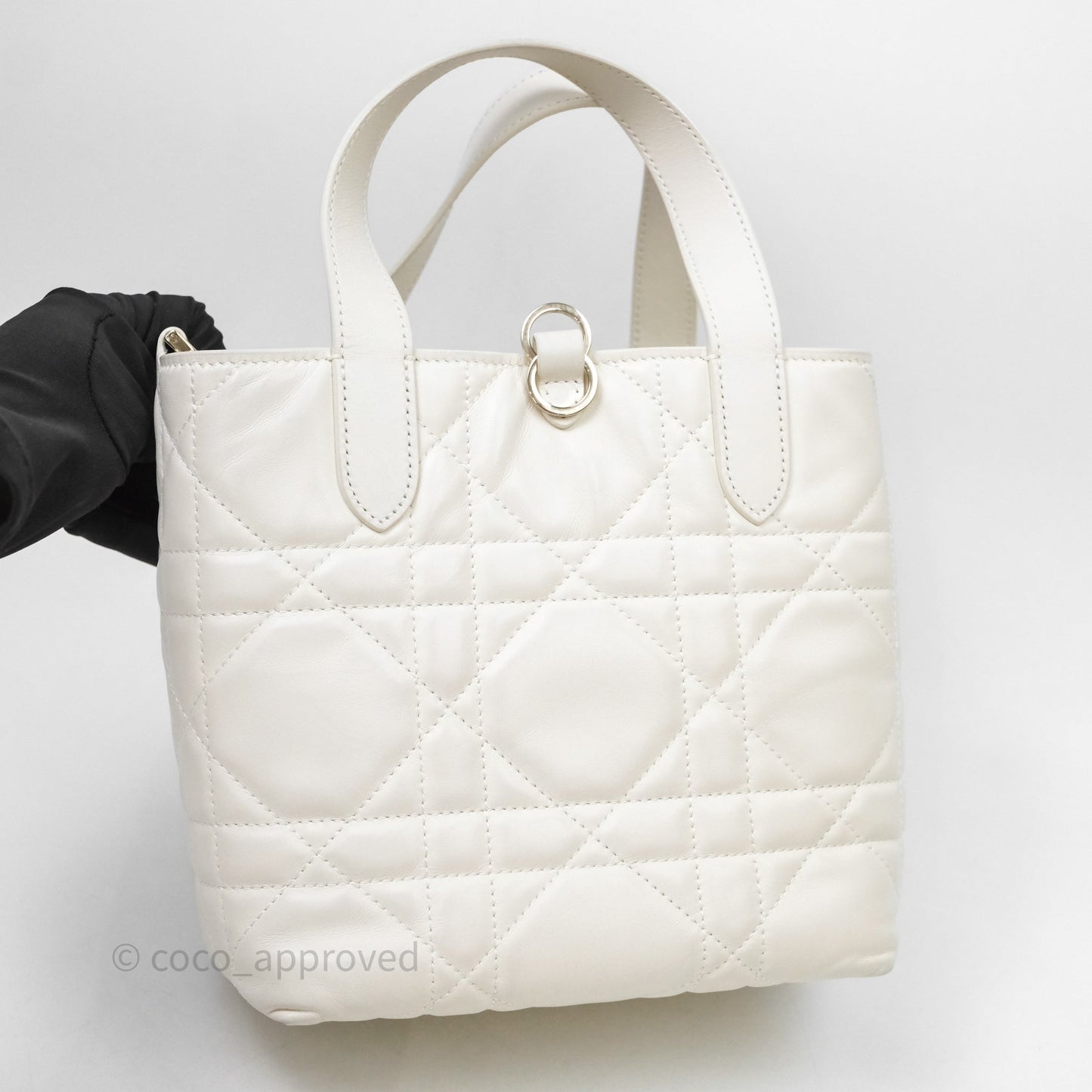 Christian Dior Small Toujours Vertical Tote Bag Latte Macrocannage Calfskin Gold Hardware