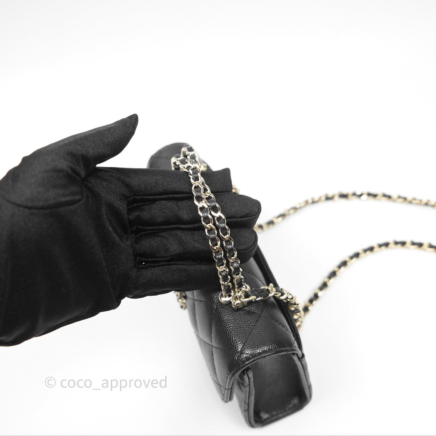 Chanel Top Handle Clutch with Chain Black Caviar Light Gold Hardware