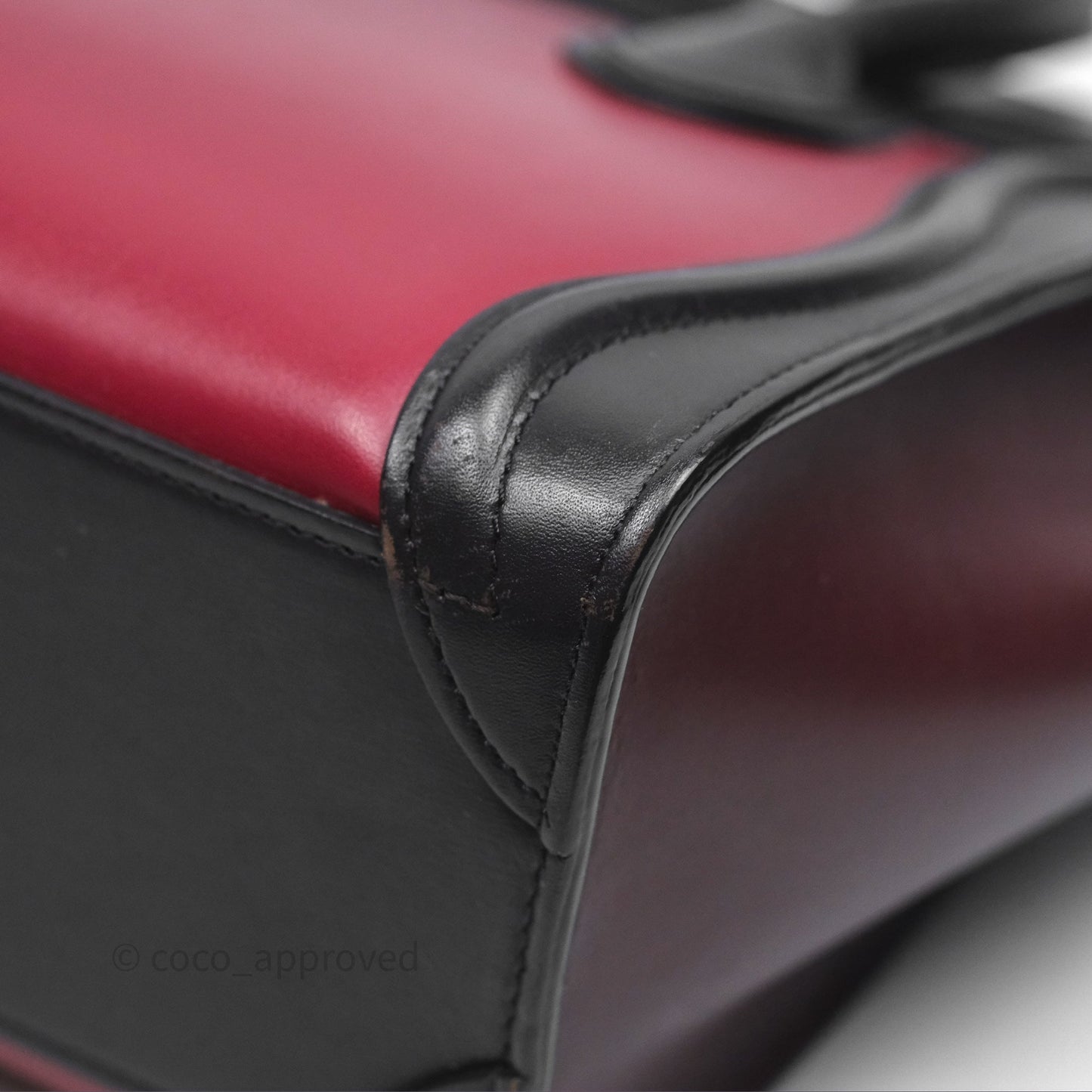 Celine Nano Luggage Satin Calfskin Gold Hardware Red/ Dark Brown