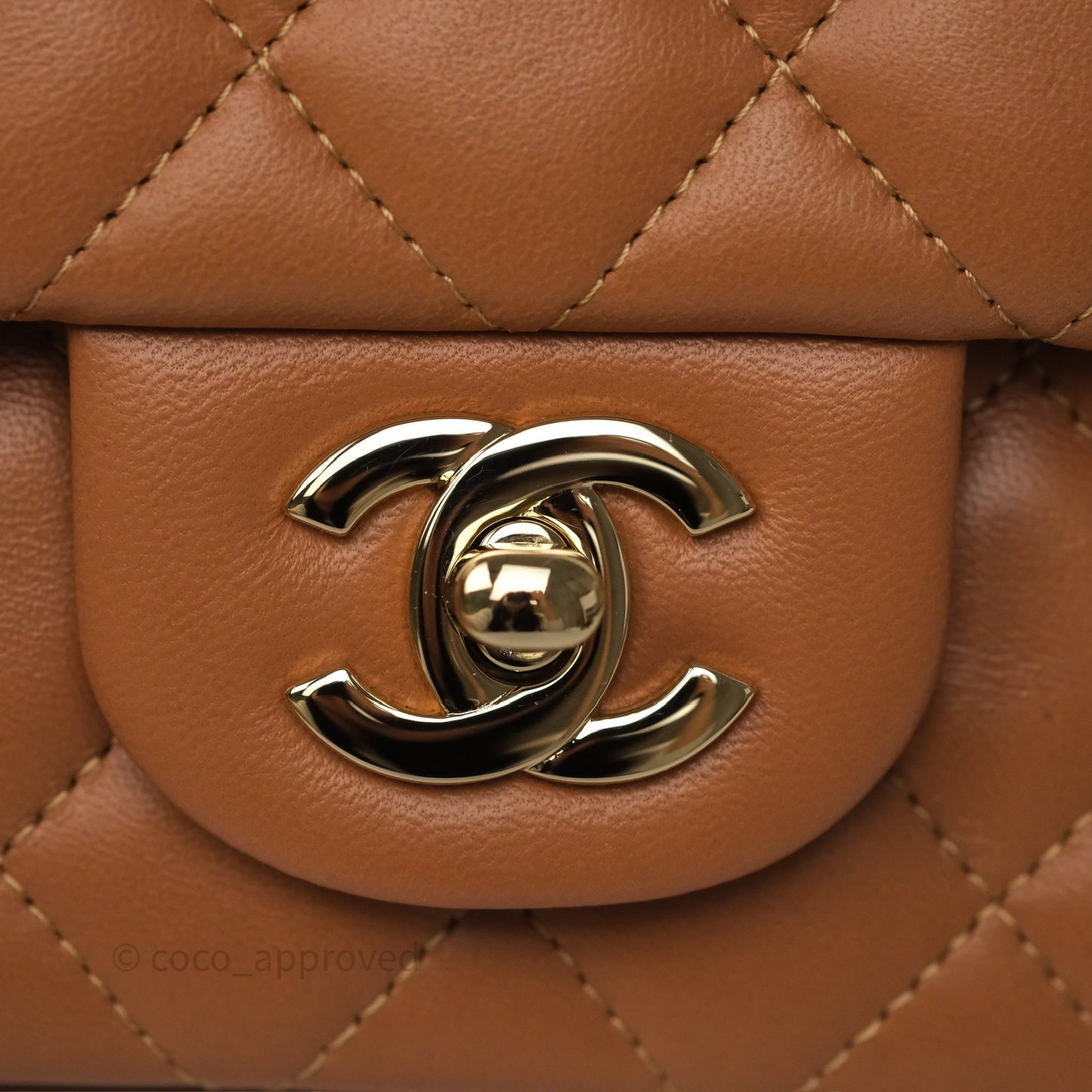 Chanel Mini Rectangular Flap Quilted Caramel Beige Lambskin Gold Hardware