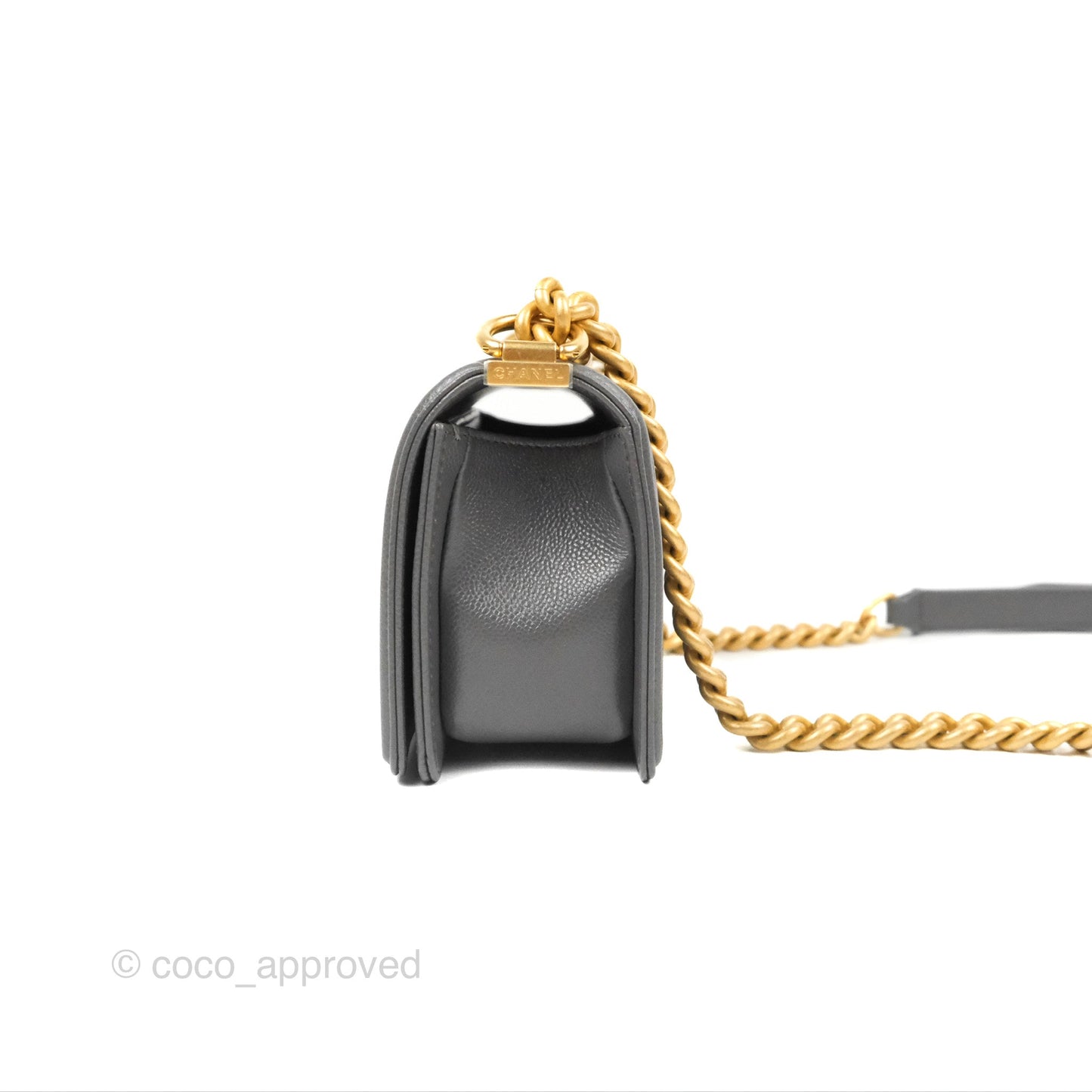 Chanel Small Boy Dark Grey Caviar Aged Gold Hardware