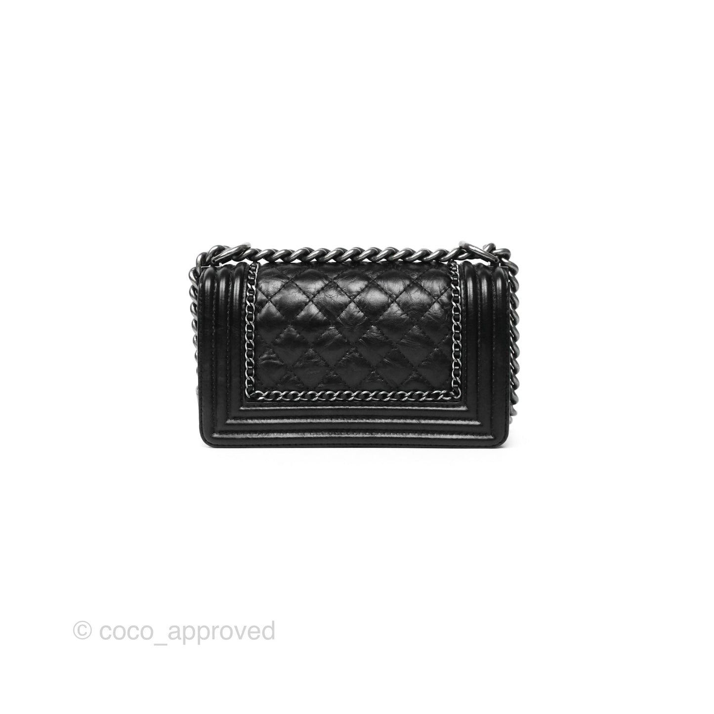 Chanel Small Chain Around Boy Quilted Black Aged Calfskin Ruthenium Hardware