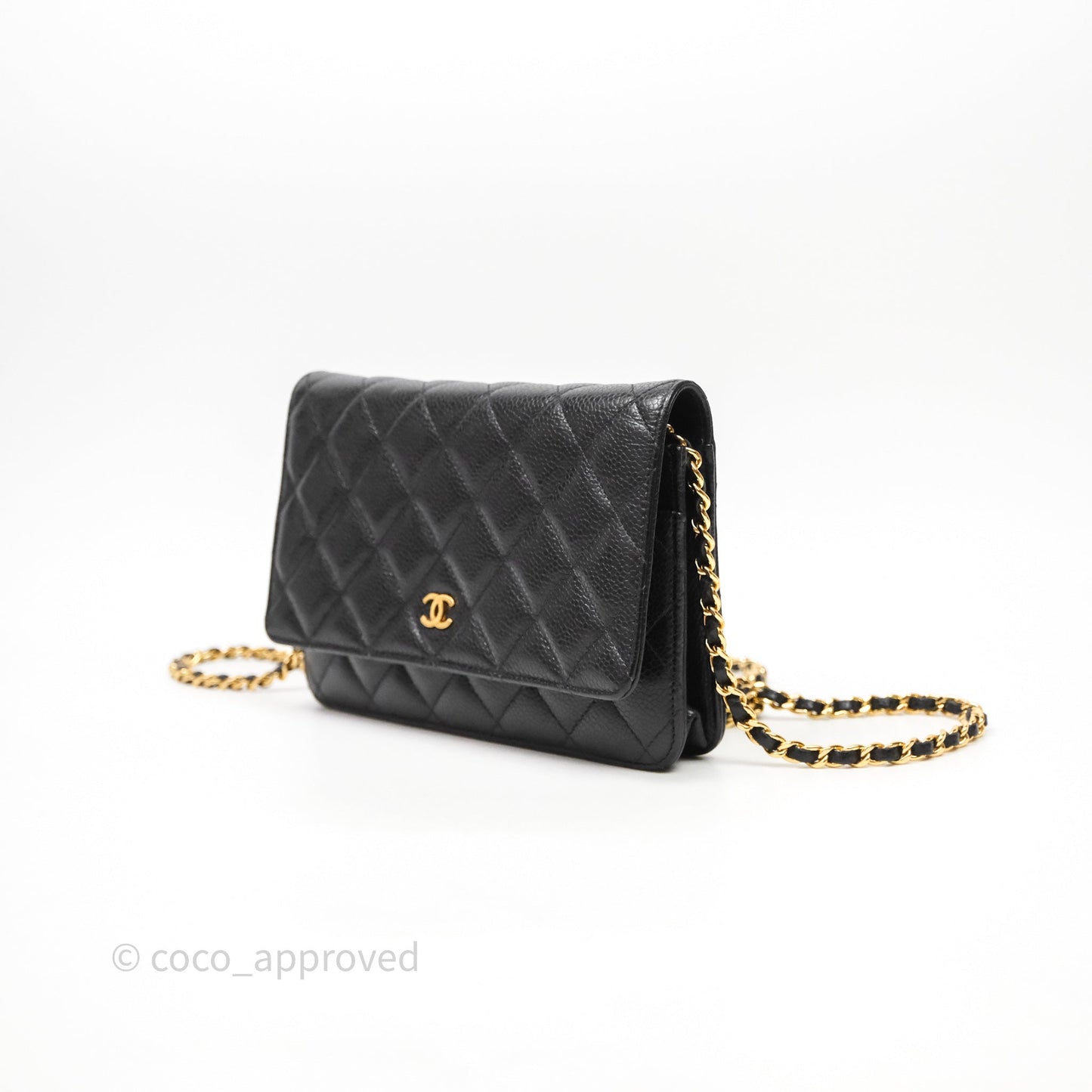 Chanel Classic Wallet On Chain WOC Quilted Black Caviar Gold Hardware