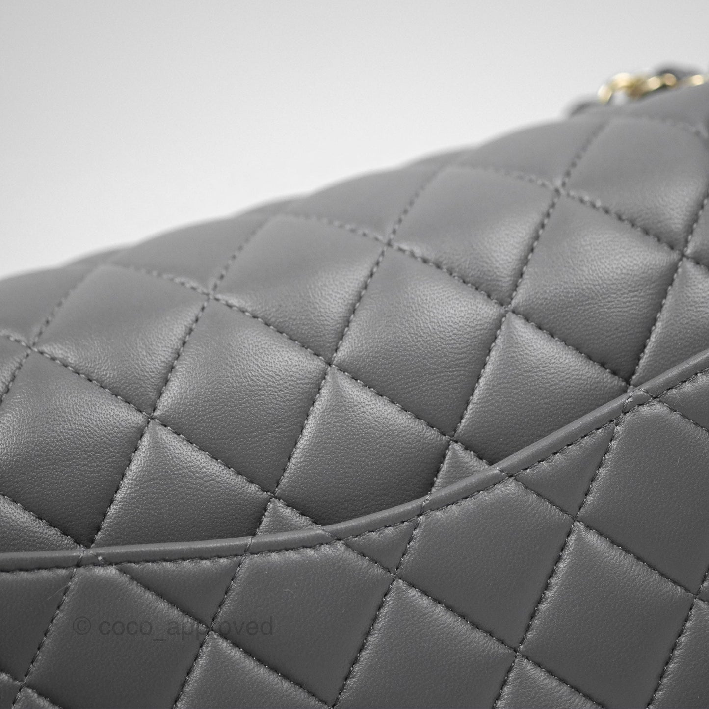 Chanel Classic M/L Medium Flap Quilted Grey Lambskin Gold Hardware